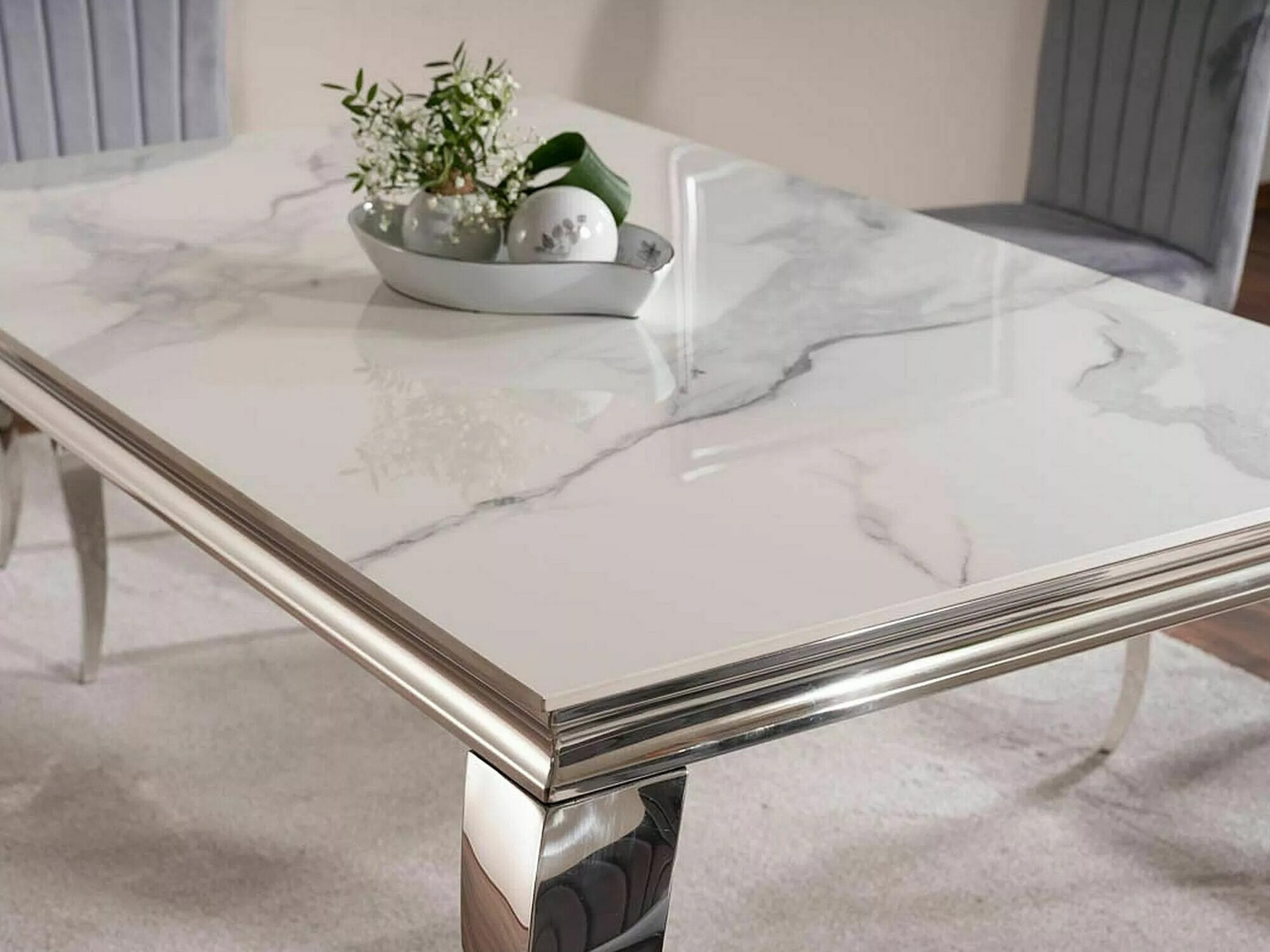 Table Detroit 325 (Silver + White marble)