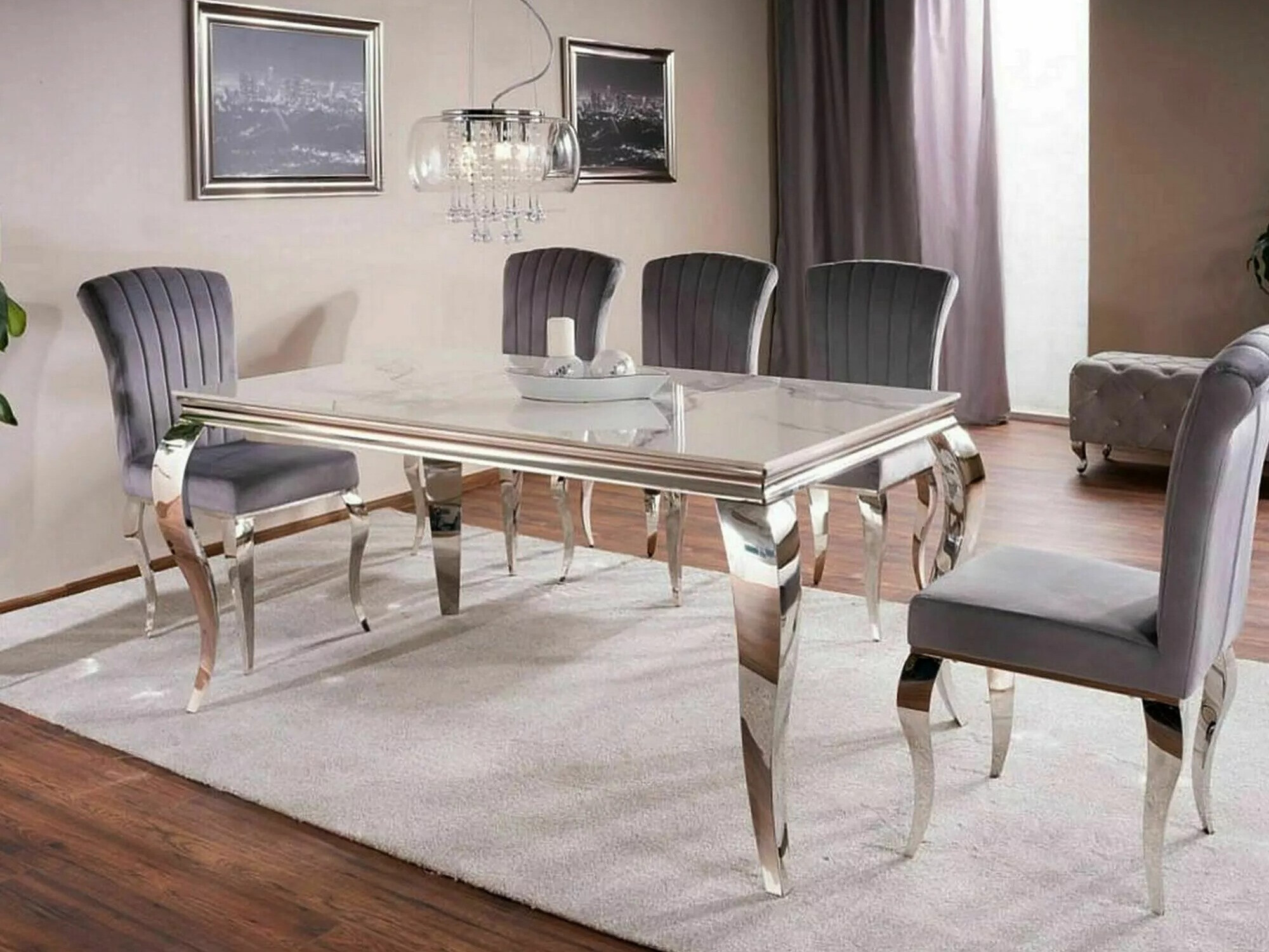 Table Detroit 325 (Silver + White marble)