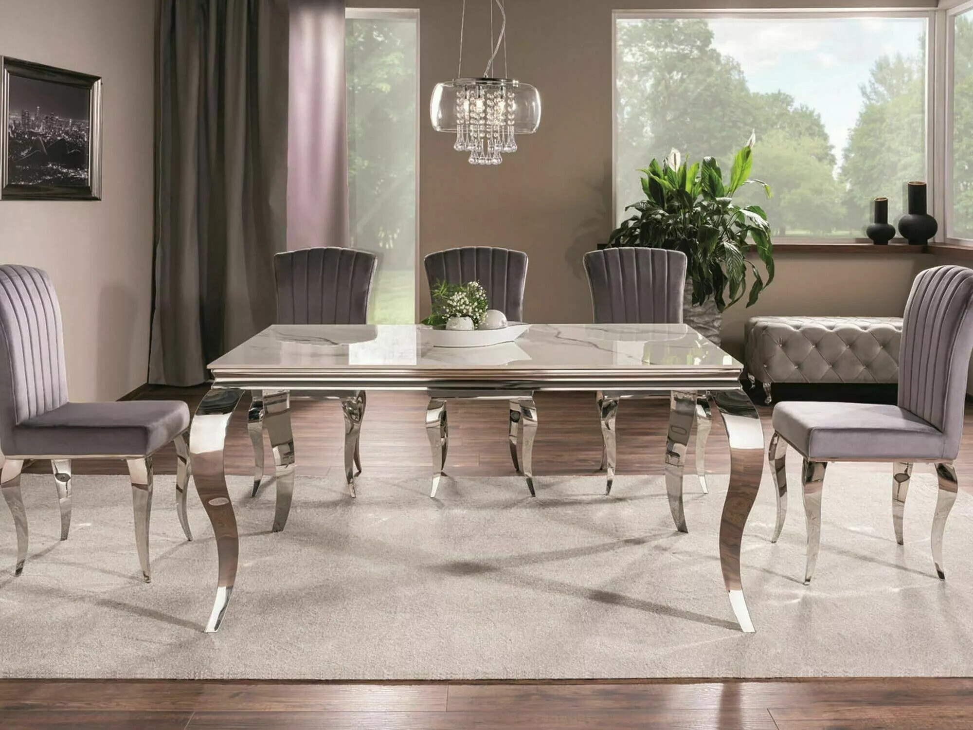 Table Detroit 325 (Silver + White marble)