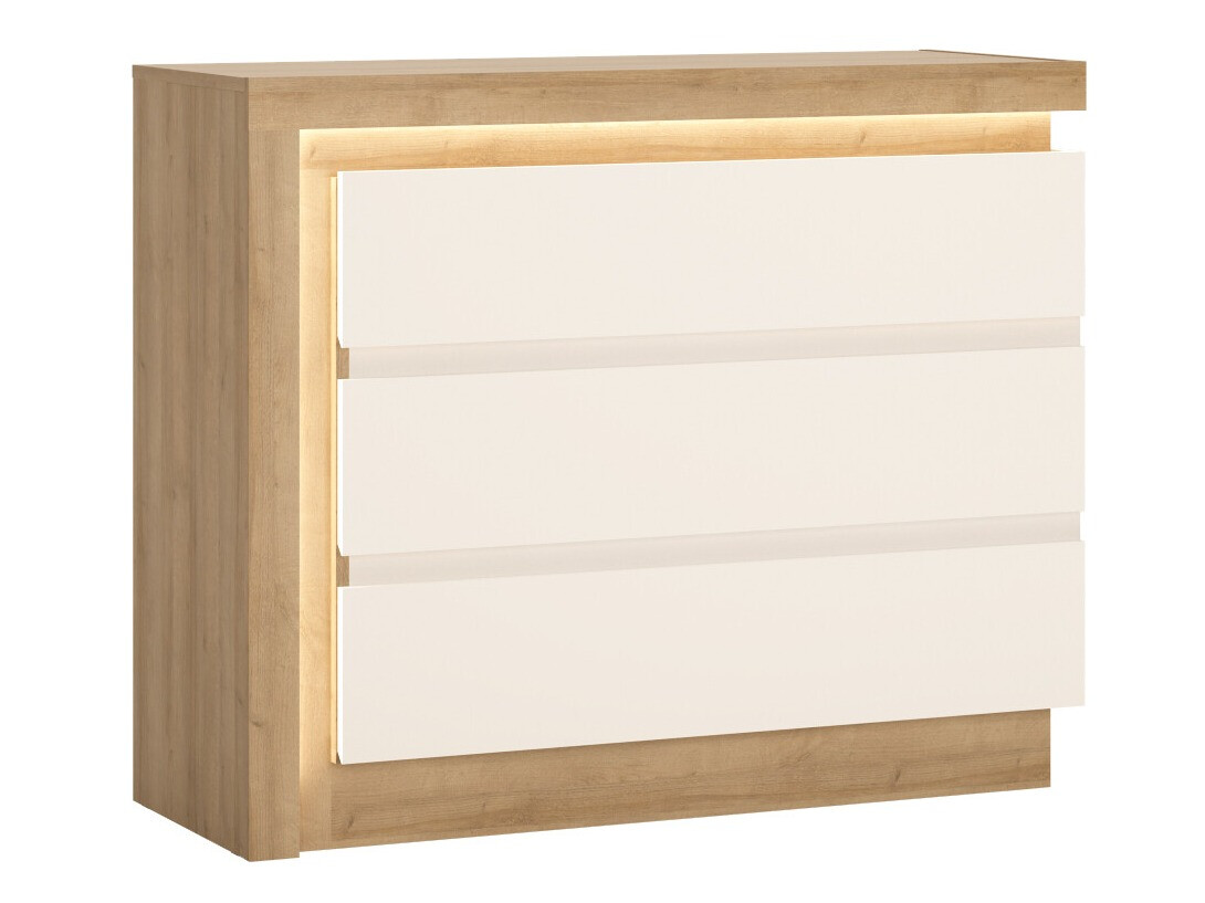 Chest of drawers Feldeli 108 (Riviera oak + Glossy white)