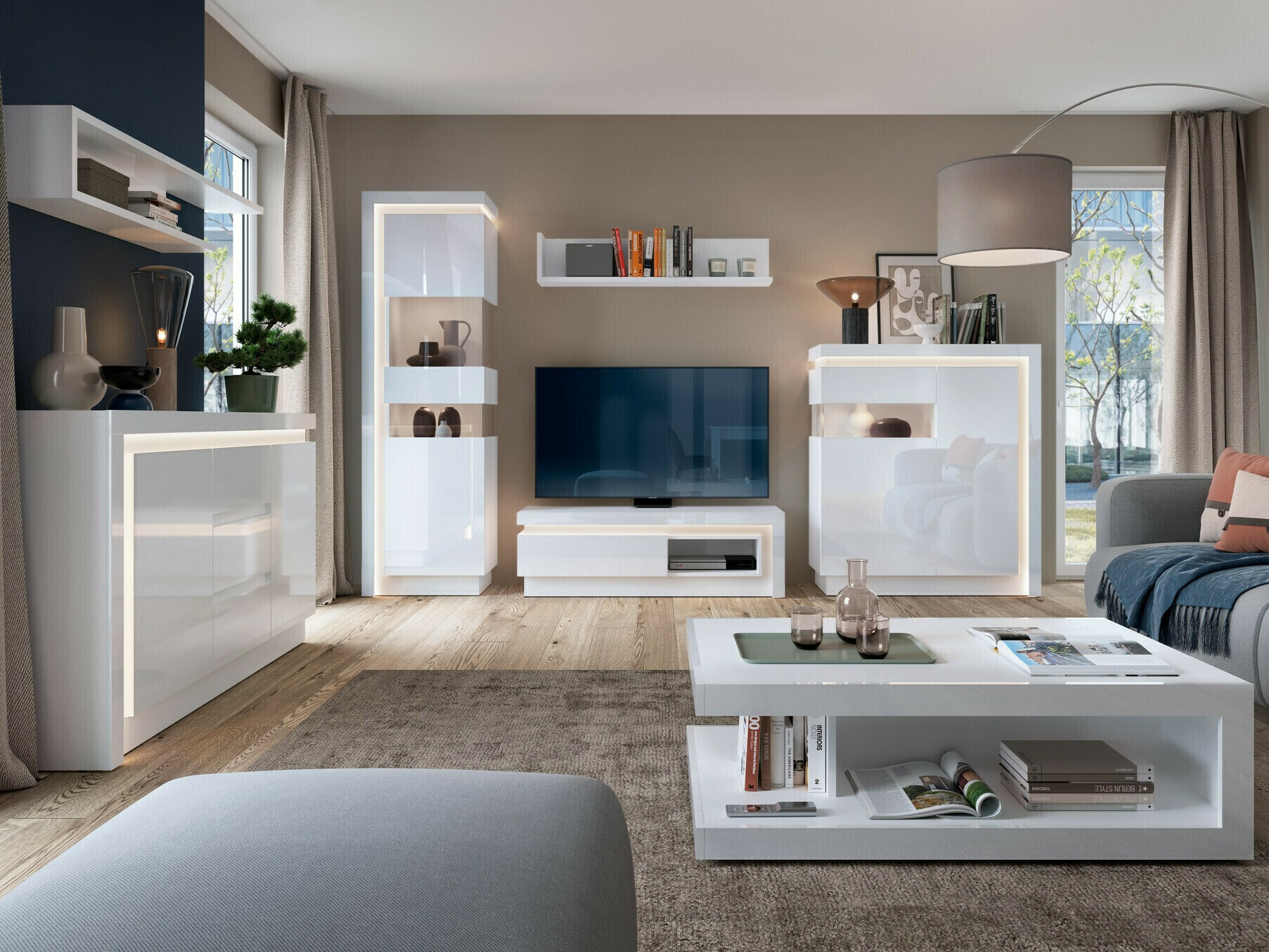 Βιβλιοθήκη Feldeli 111 (Άσπρο + Γυαλιστερό λευκό)