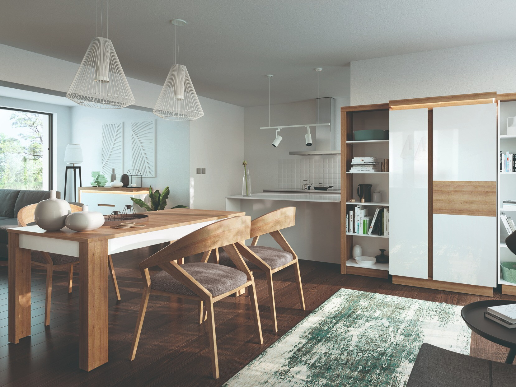 Table Feldeli 119 (Riviera oak + Glossy white)