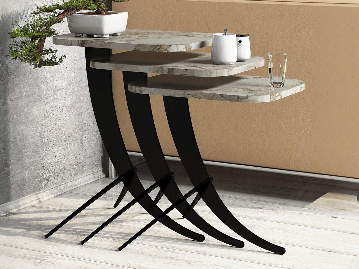 Nest of side tables Kailua 1622 (White marble + Black)