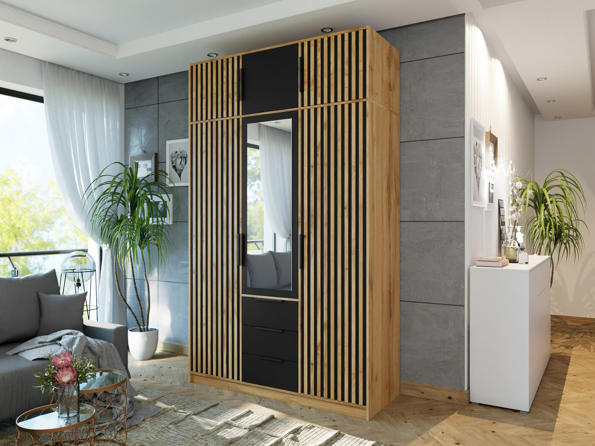 Ντουλάπα Collis I (Δρυς wotan + Μαύρο)