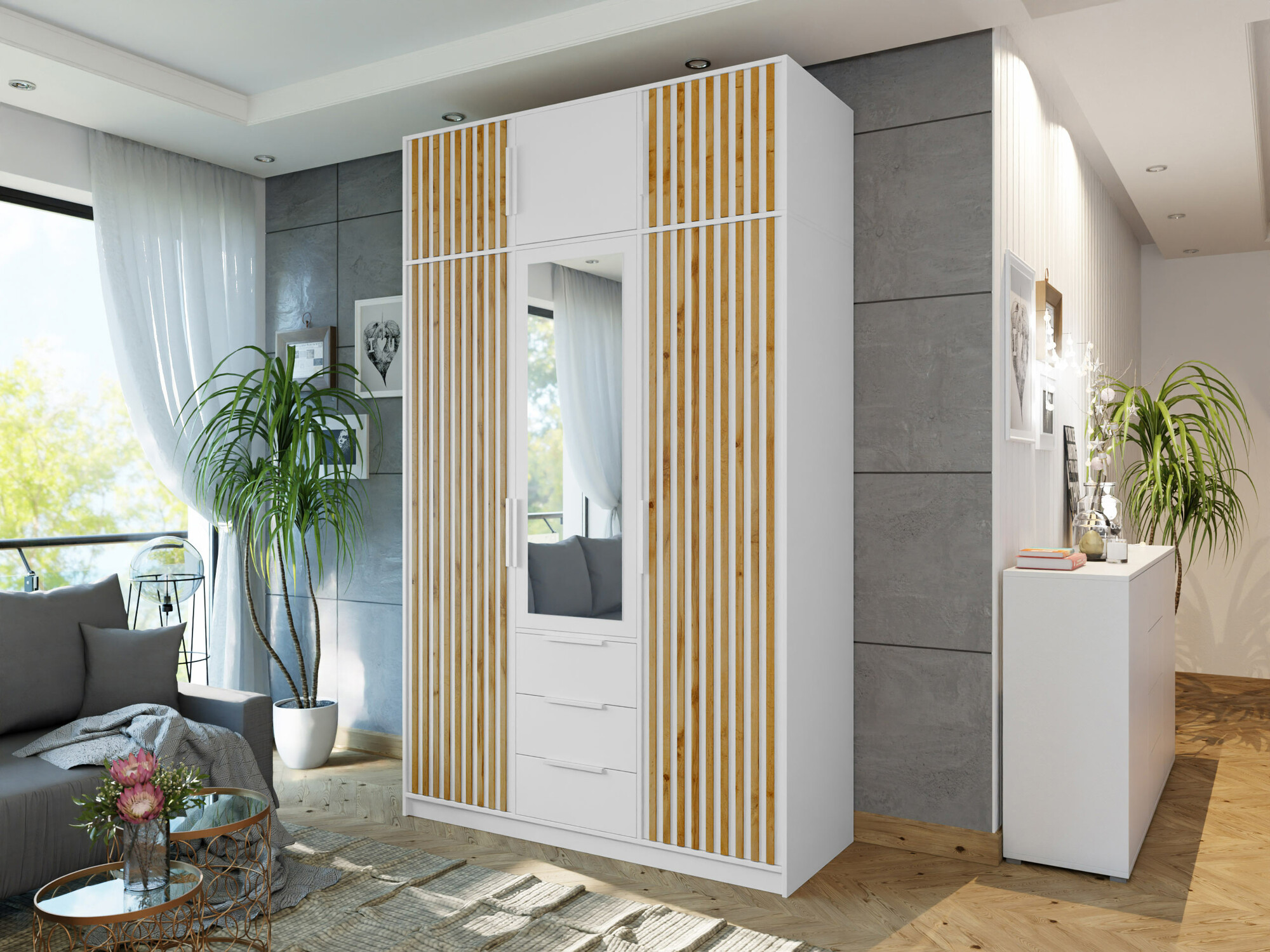 Wardrobe Collis I (White + Wotan Oak)