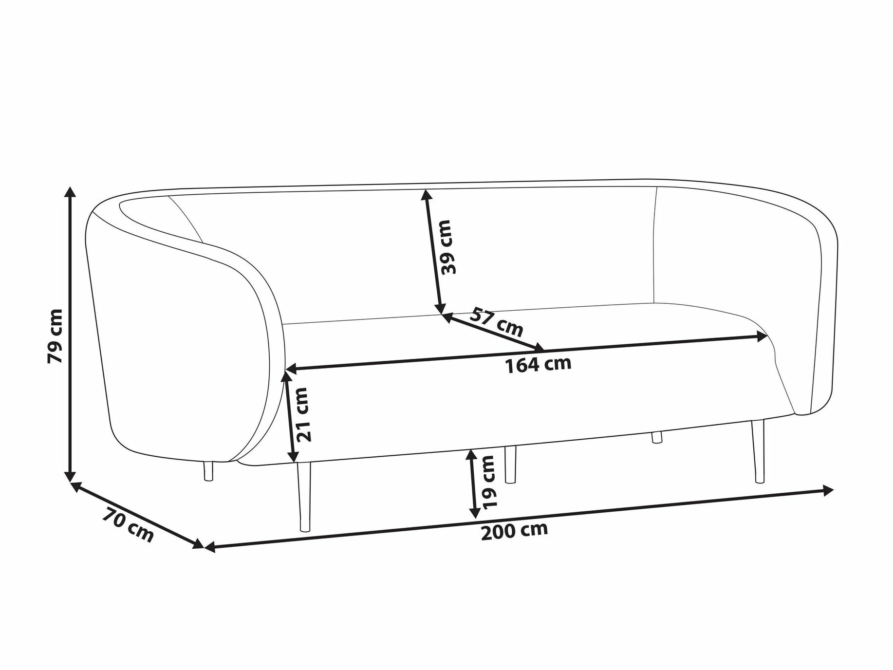 Καναπές Berwyn 2047 (Άσπρο + Μαύρο)