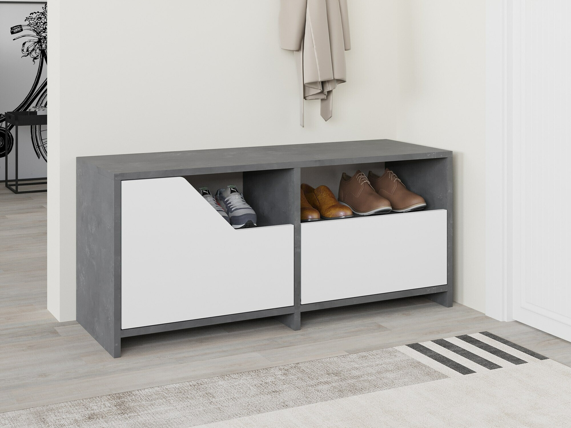Shoe cabinet Asheboro 111 (White + Grey)