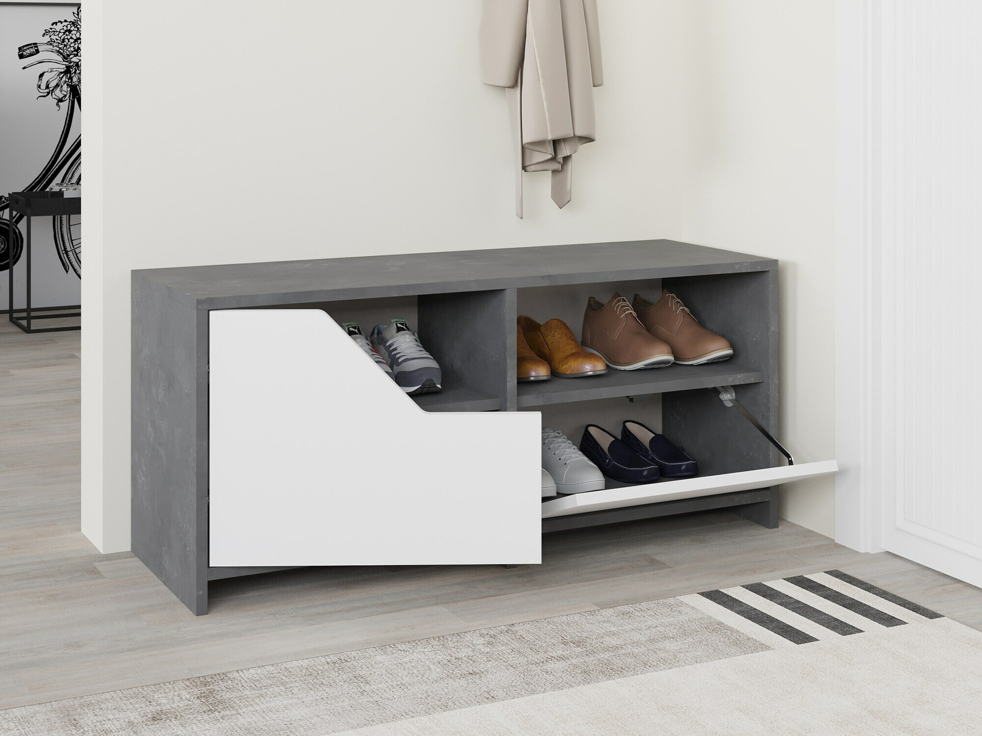 Shoe cabinet Asheboro 111 (White + Grey)