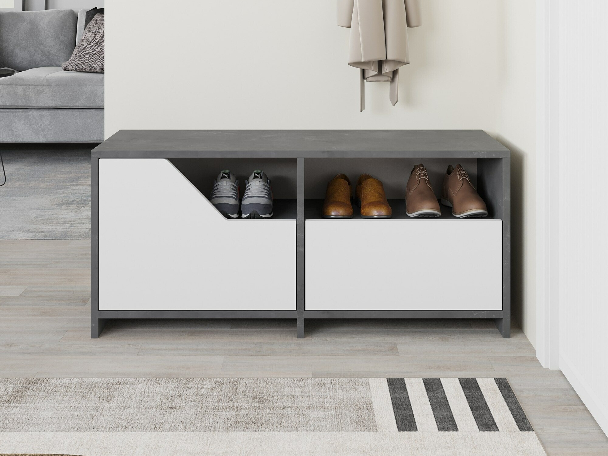 Shoe cabinet Asheboro 111 (White + Grey)