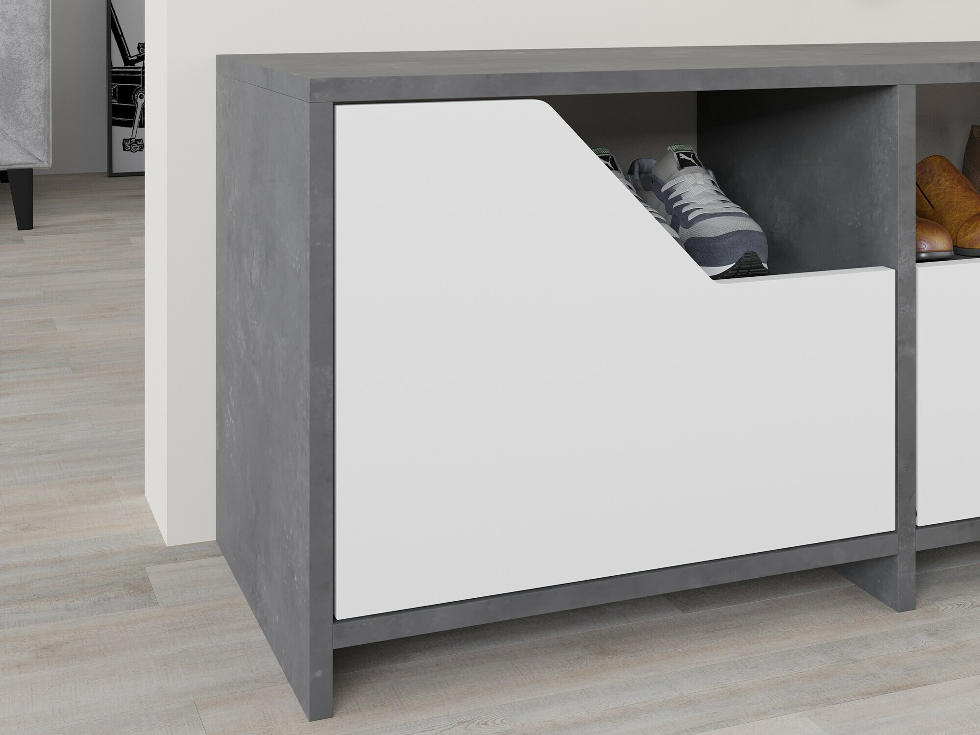 Shoe cabinet Asheboro 111 (White + Grey)