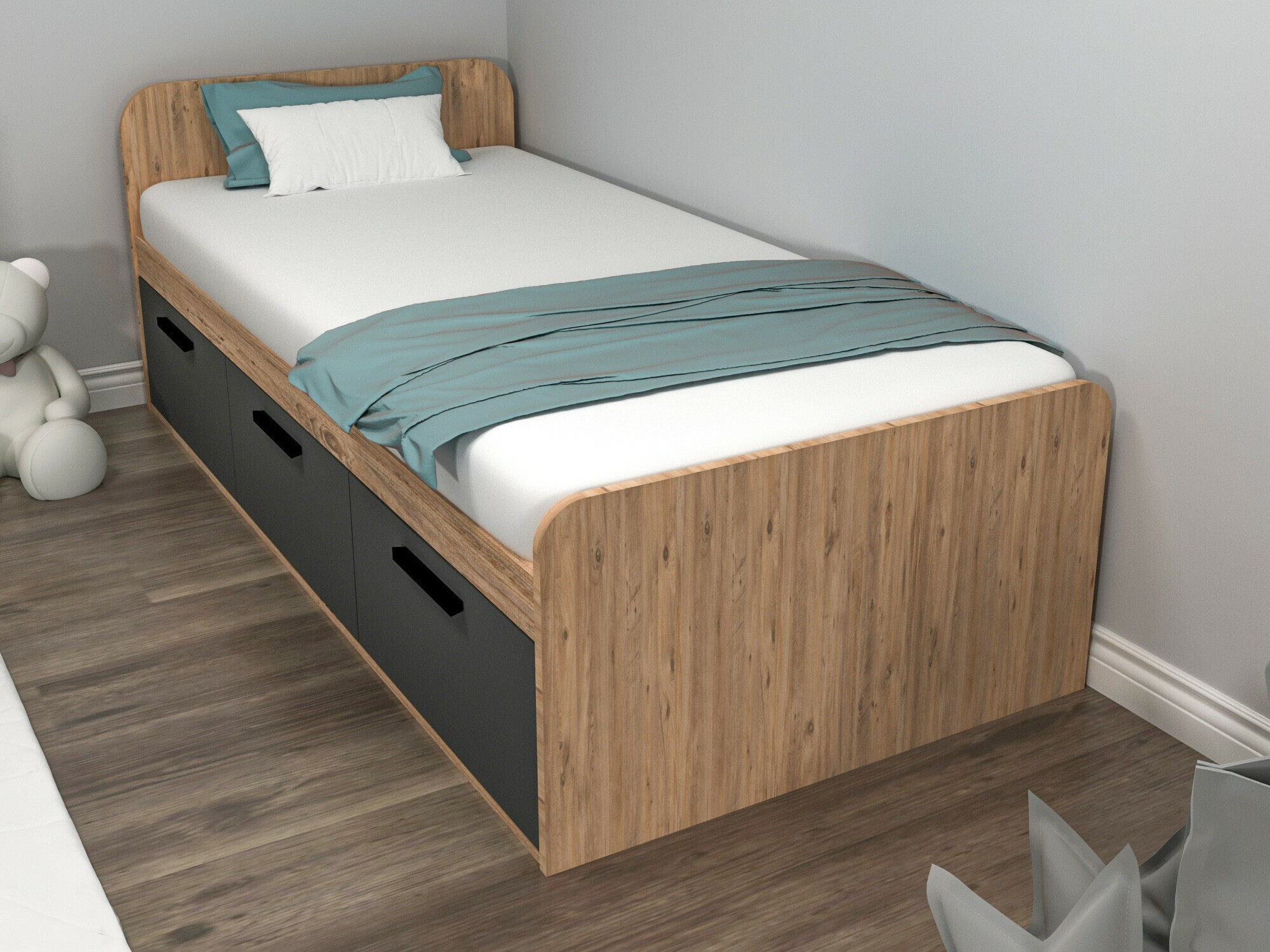 Bed Kailua 2185 (Anthracite + Pine)