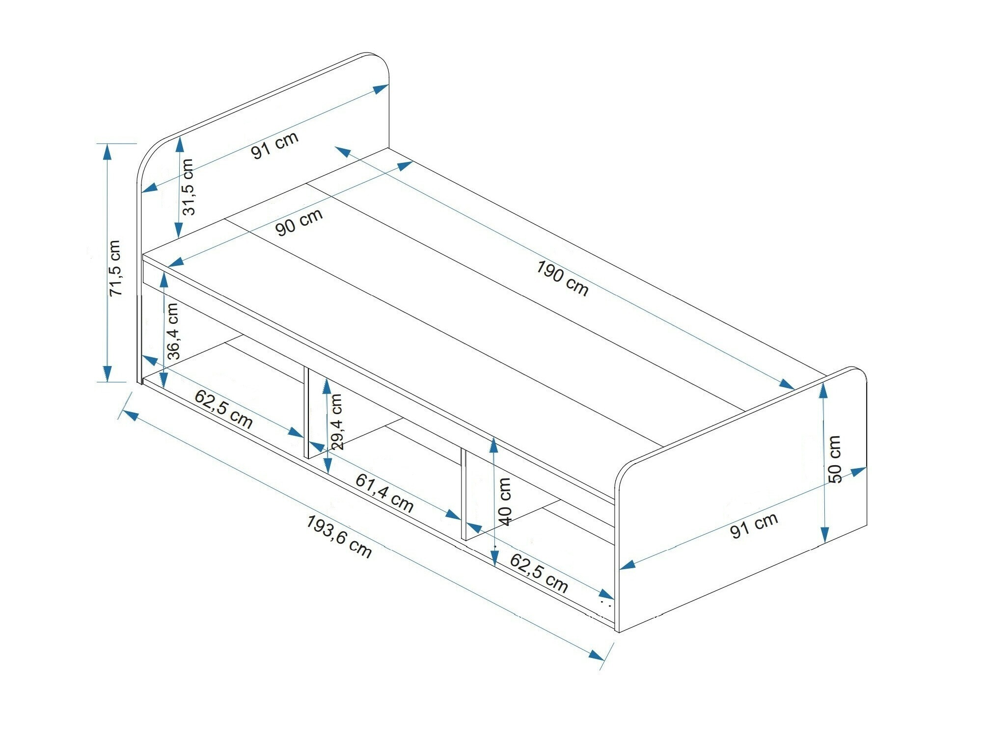 Κρεβάτι Kailua 2185 (Ανθρακί + Πεύκο)