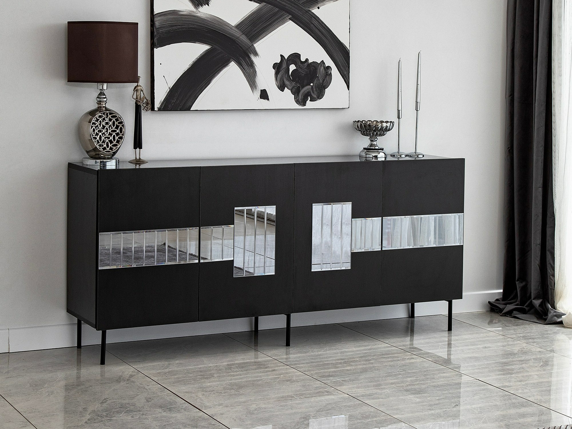 Μπουφέ Kailua 2202 (Μαύρο + ασημί)