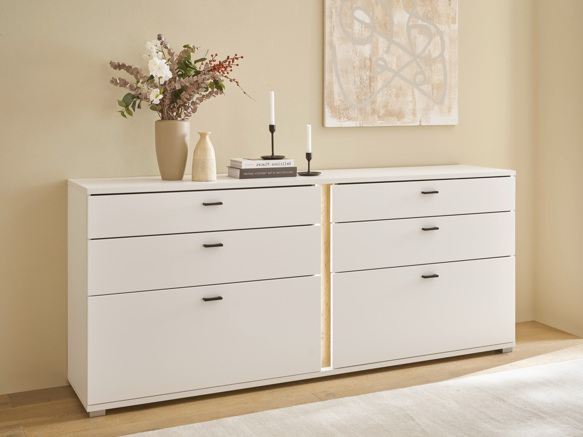 Chest of drawers Avimavi 107 (White + Wotan Oak)