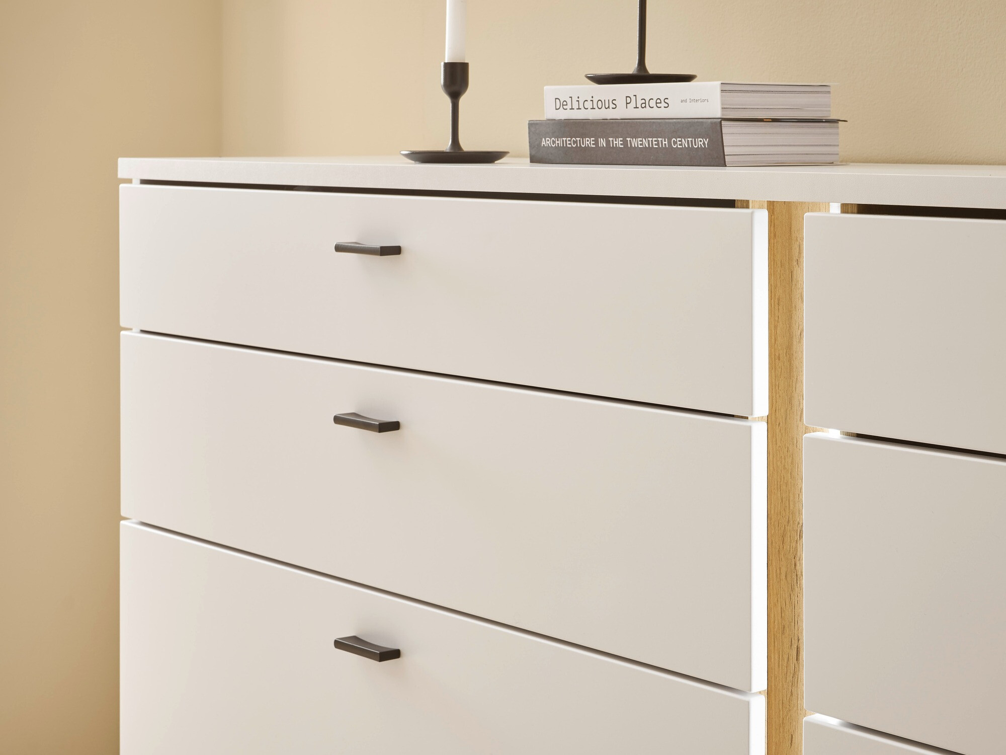 Chest of drawers Avimavi 107 (White + Wotan Oak)