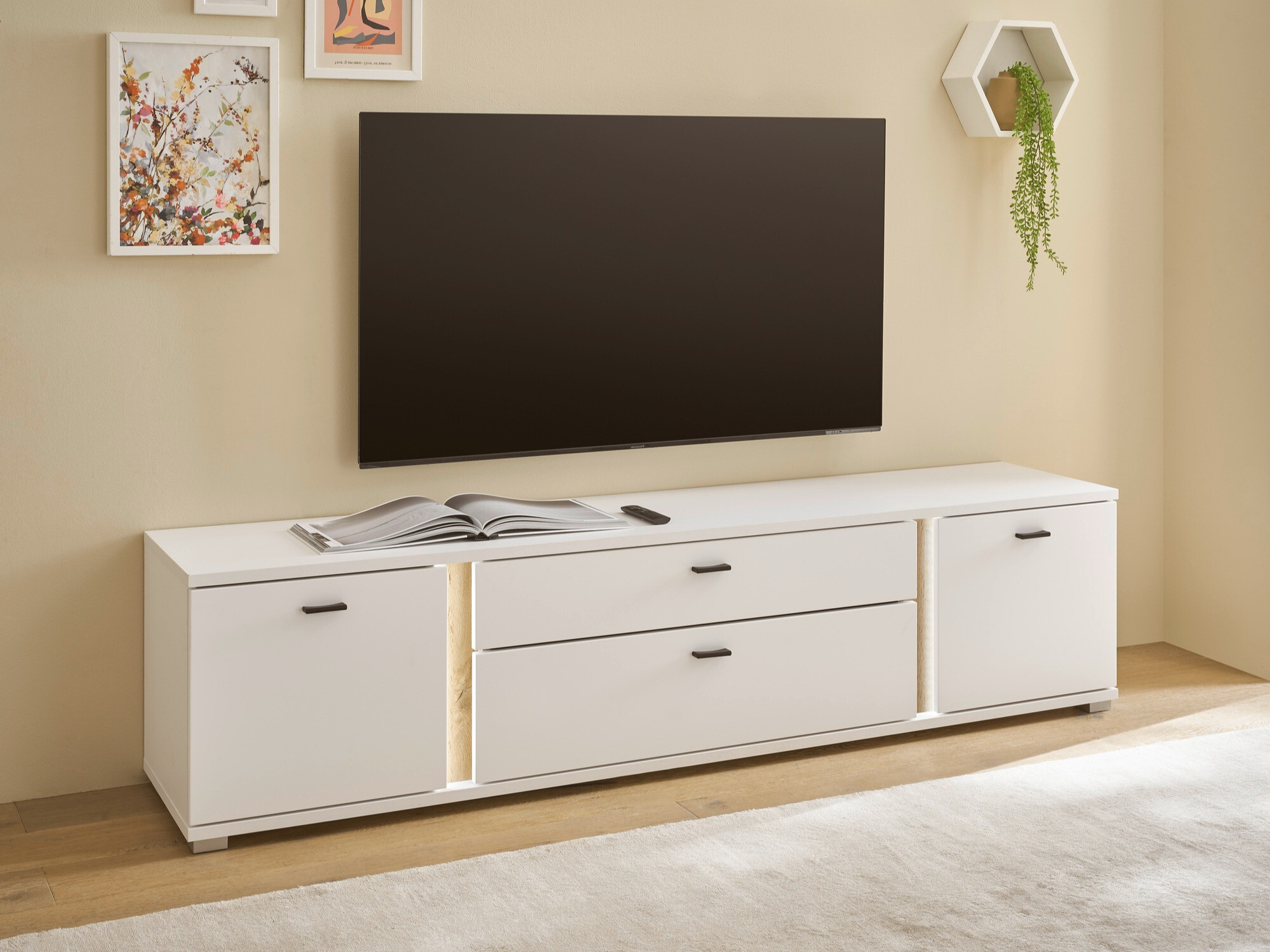 TV stand Avimavi 105 (White + Wotan Oak)