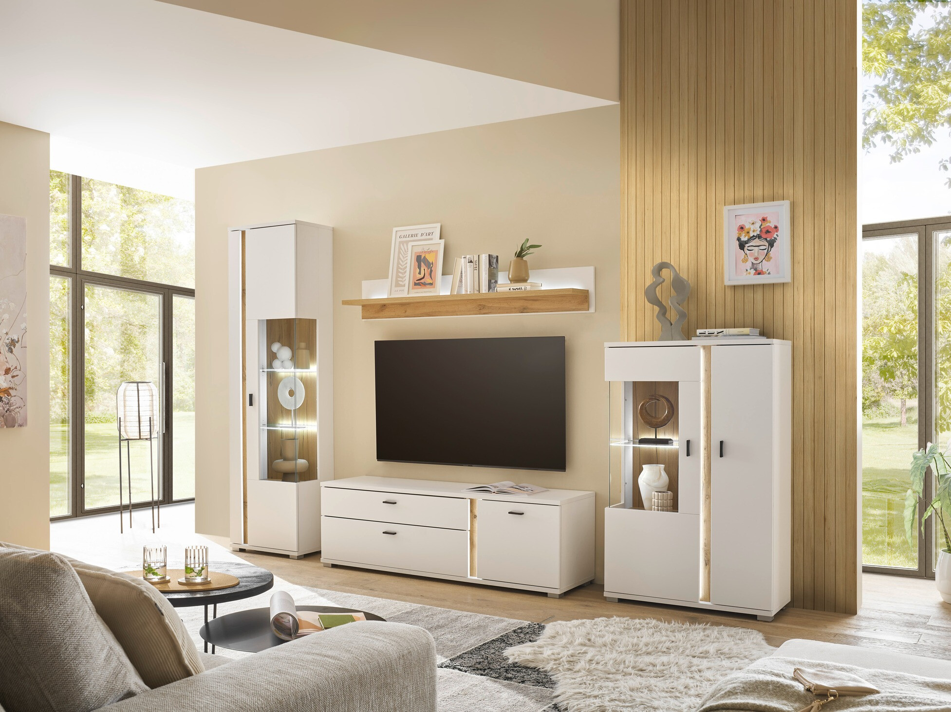 Σετ επίπλων σαλονιού Avimavi 115 (Άσπρο + Δρυς wotan)