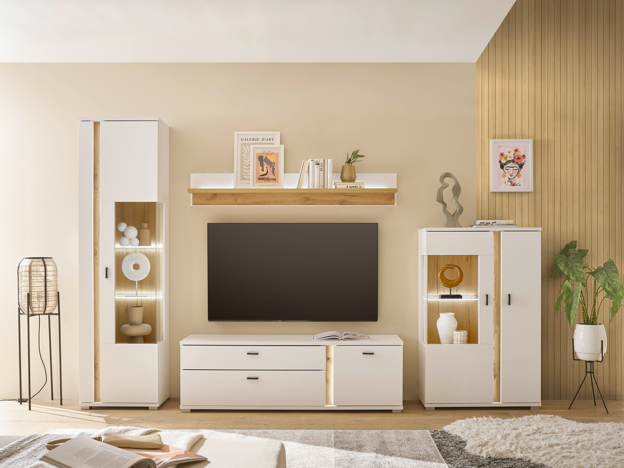 Σετ επίπλων σαλονιού Avimavi 115 (Άσπρο + Δρυς wotan)