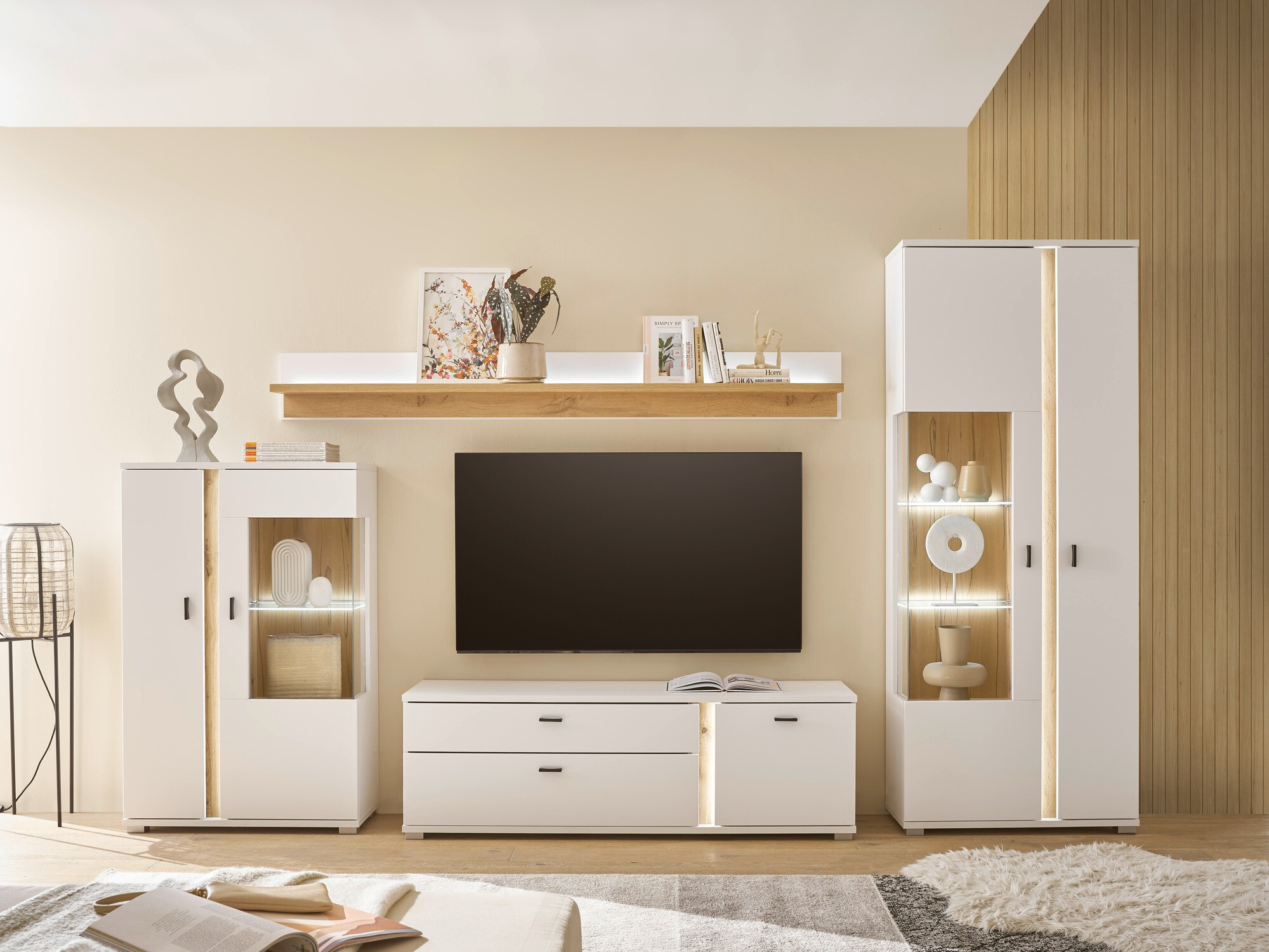 Σετ επίπλων σαλονιού Avimavi 117 (Άσπρο + Δρυς wotan)