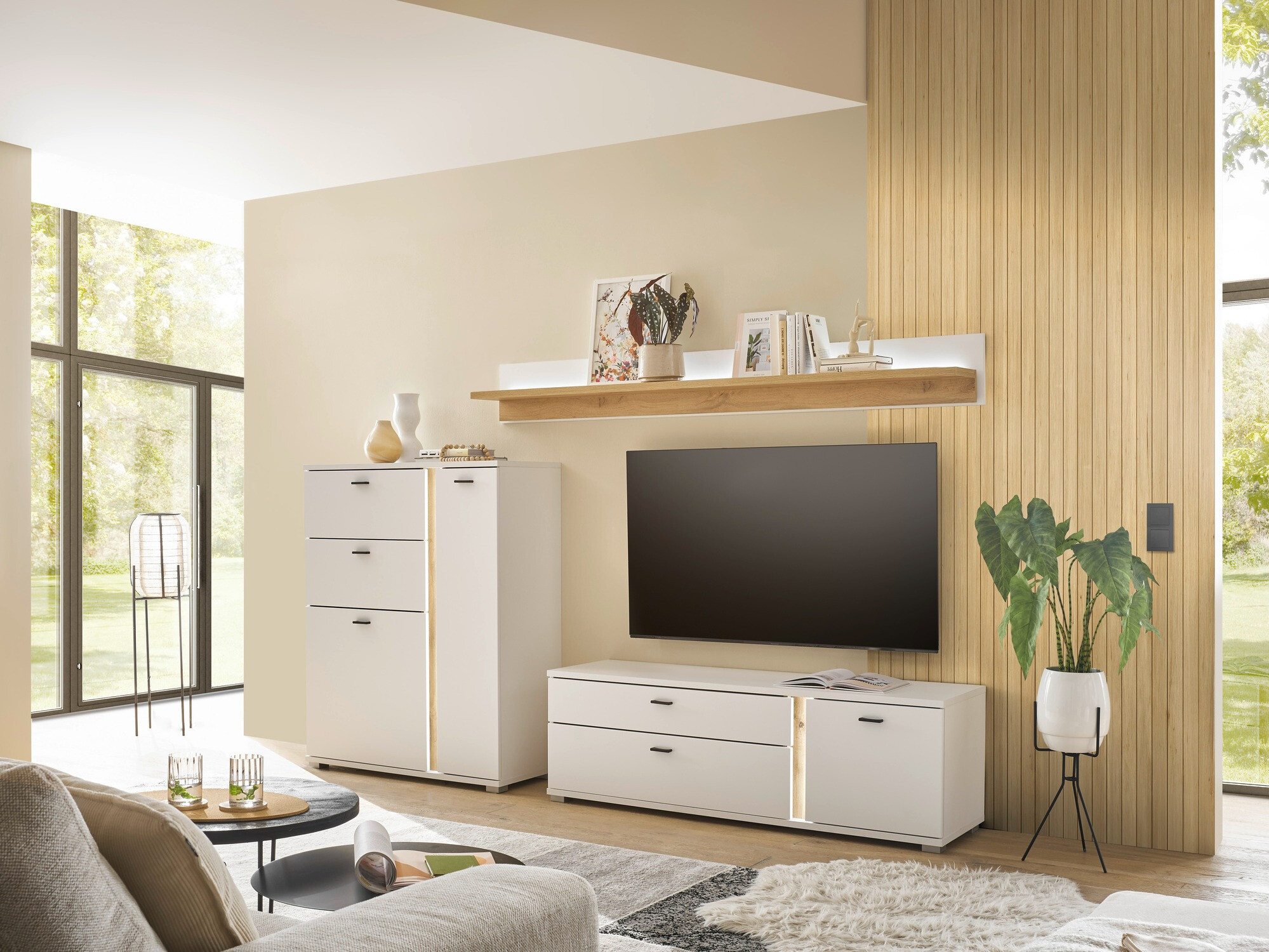 Σετ επίπλων σαλονιού Avimavi 119 (Άσπρο + Δρυς wotan)