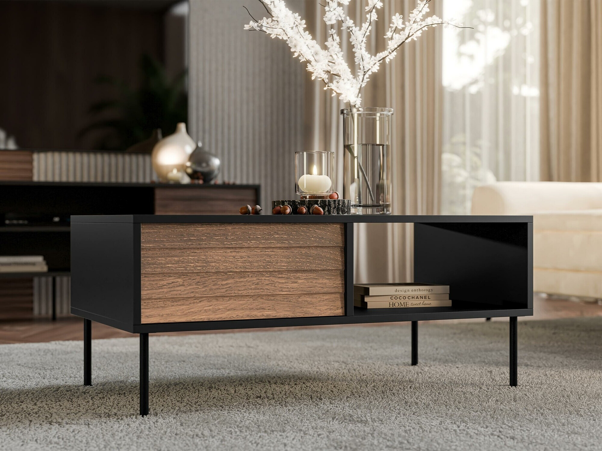 Τραπεζάκι σαλονιού Flosoru 103 (Καρυδί + Μαύρο)