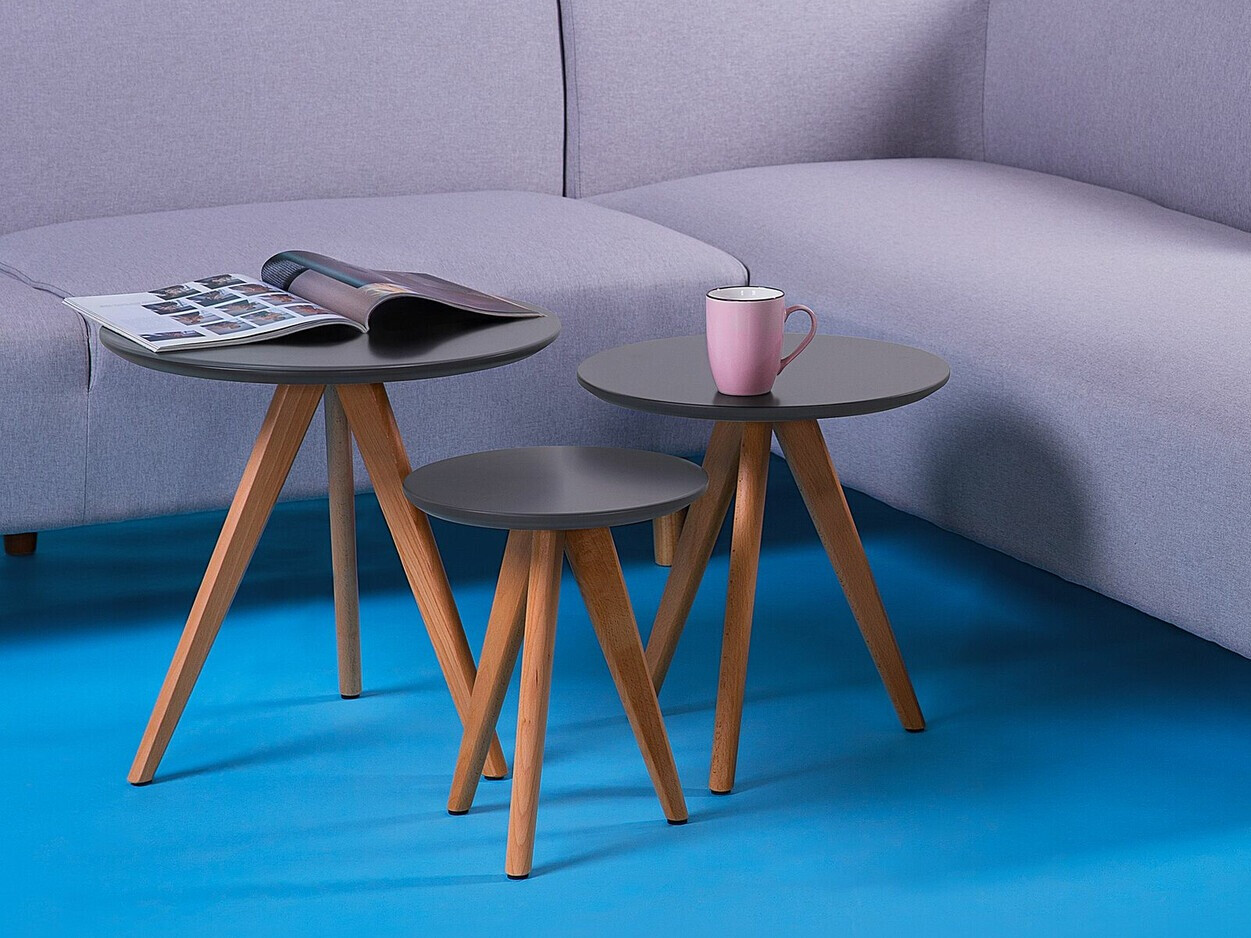 Nest of side tables Berwyn 1739 (Grey + Light wood)