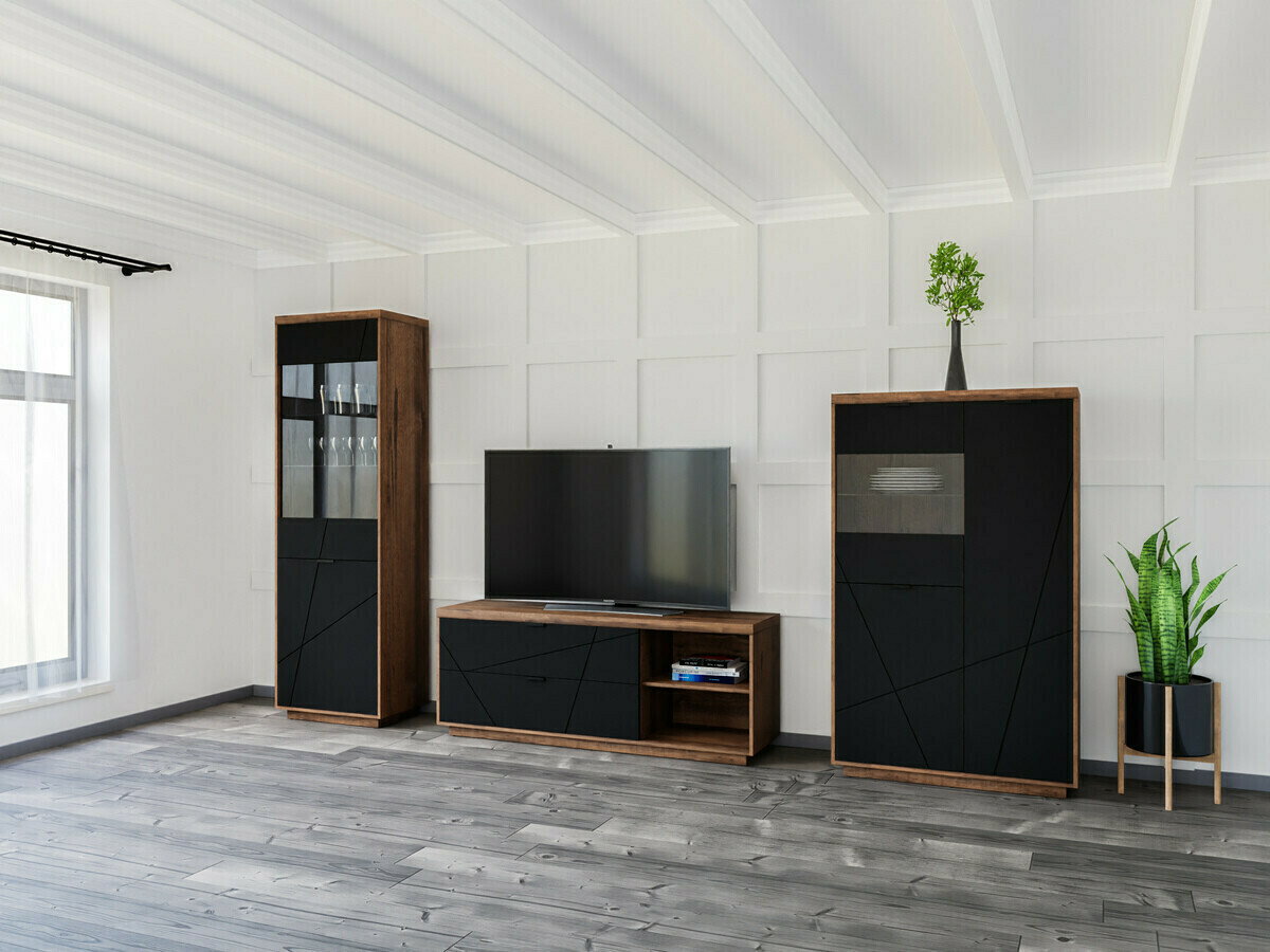 TV stand Fivale 104 (Dark Delano oak + Matte black)