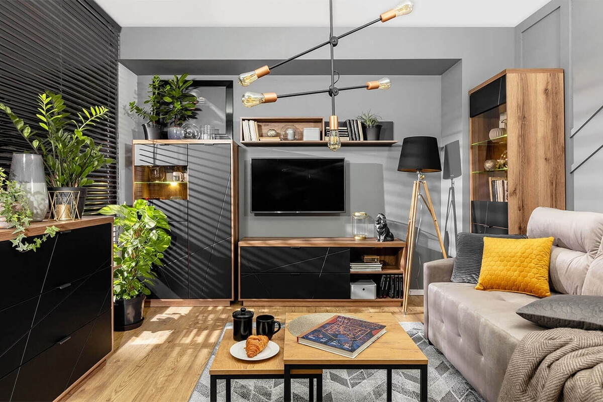 TV stand Fivale 104 (Dark Delano oak + Matte black)