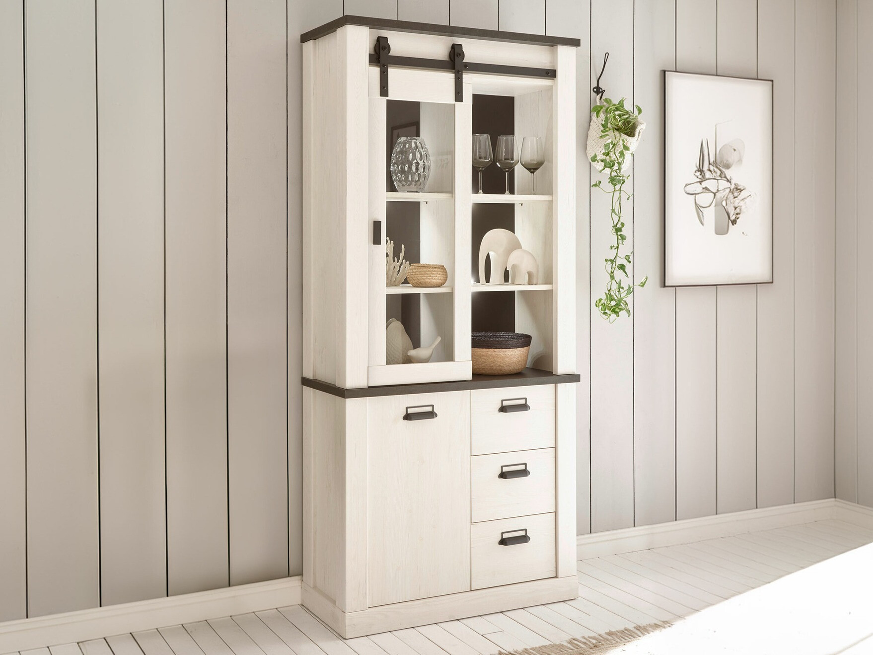 Βιβλιοθήκη Cirtale 114 (Λευκασμένο πεύκο + Antrahite)