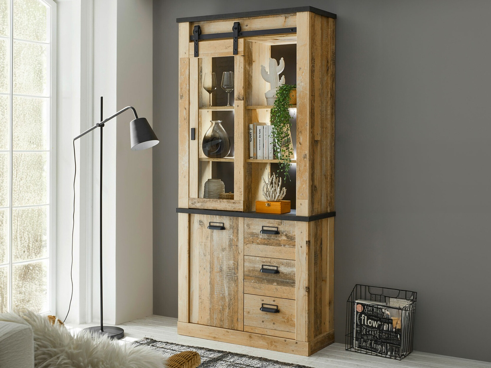 Βιβλιοθήκη Cirtale 114 (Παλαιωμένο χρώμα ξύλου + Ανθρακί)