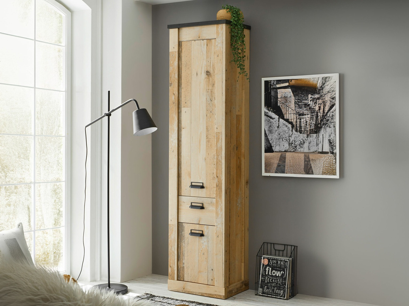 Βιβλιοθήκη Cirtale 115 (Ανθρακί + Παλαιωμένο χρώμα ξύλου)