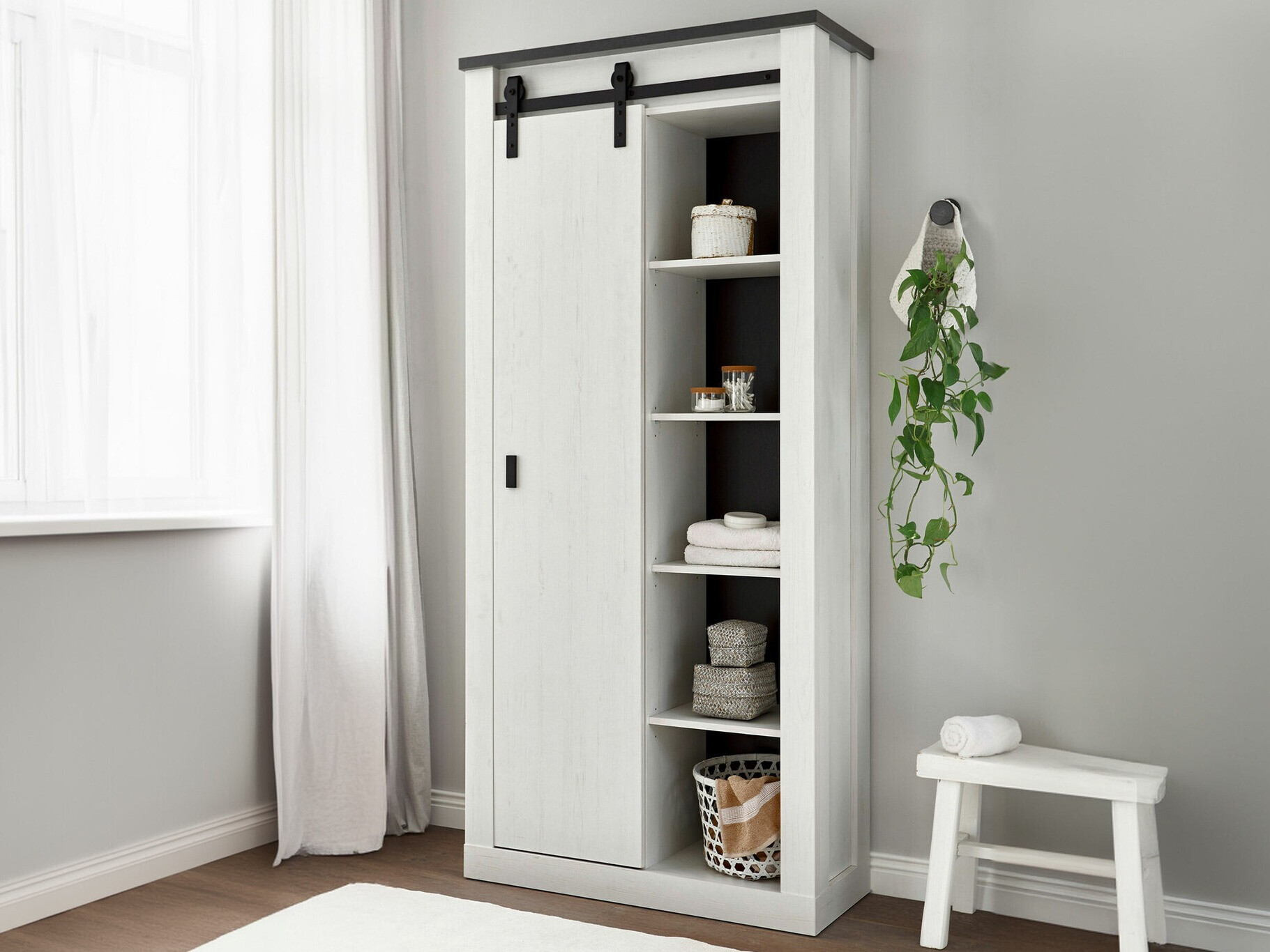 Bookcase Cirtale 122 (Bleached pine + Anthracite)