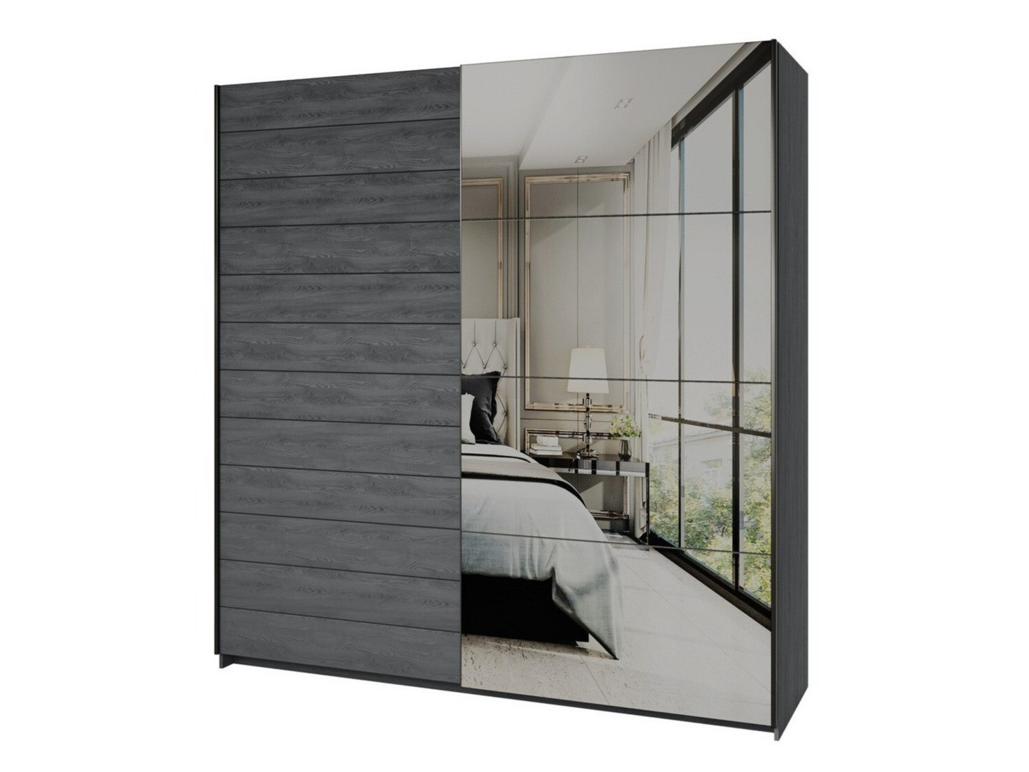 Ντουλάπα Levruvu 105 (Γκρι δρυς + Μαύρο)