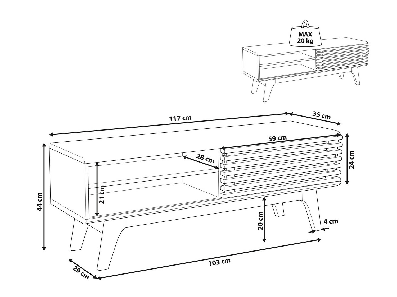 Έπιπλο τηλεόρασης Berwyn 210 (Σκούρο ξύλο)