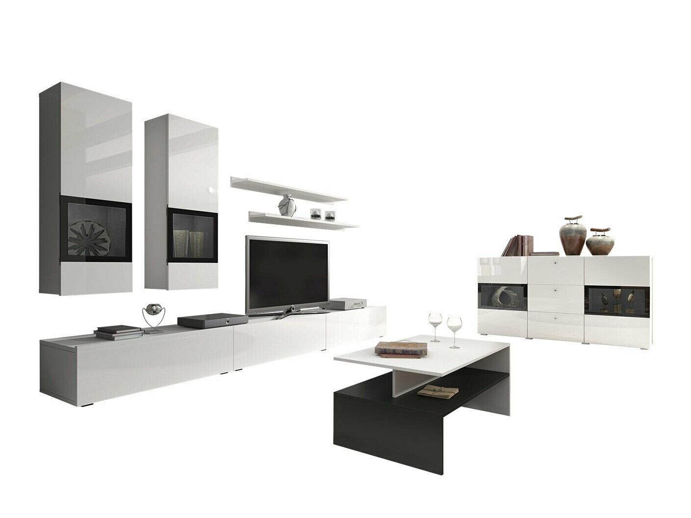 Σετ επίπλων σαλονιού Serodeu 104 (Άσπρο + Γυαλιστερό λευκό)