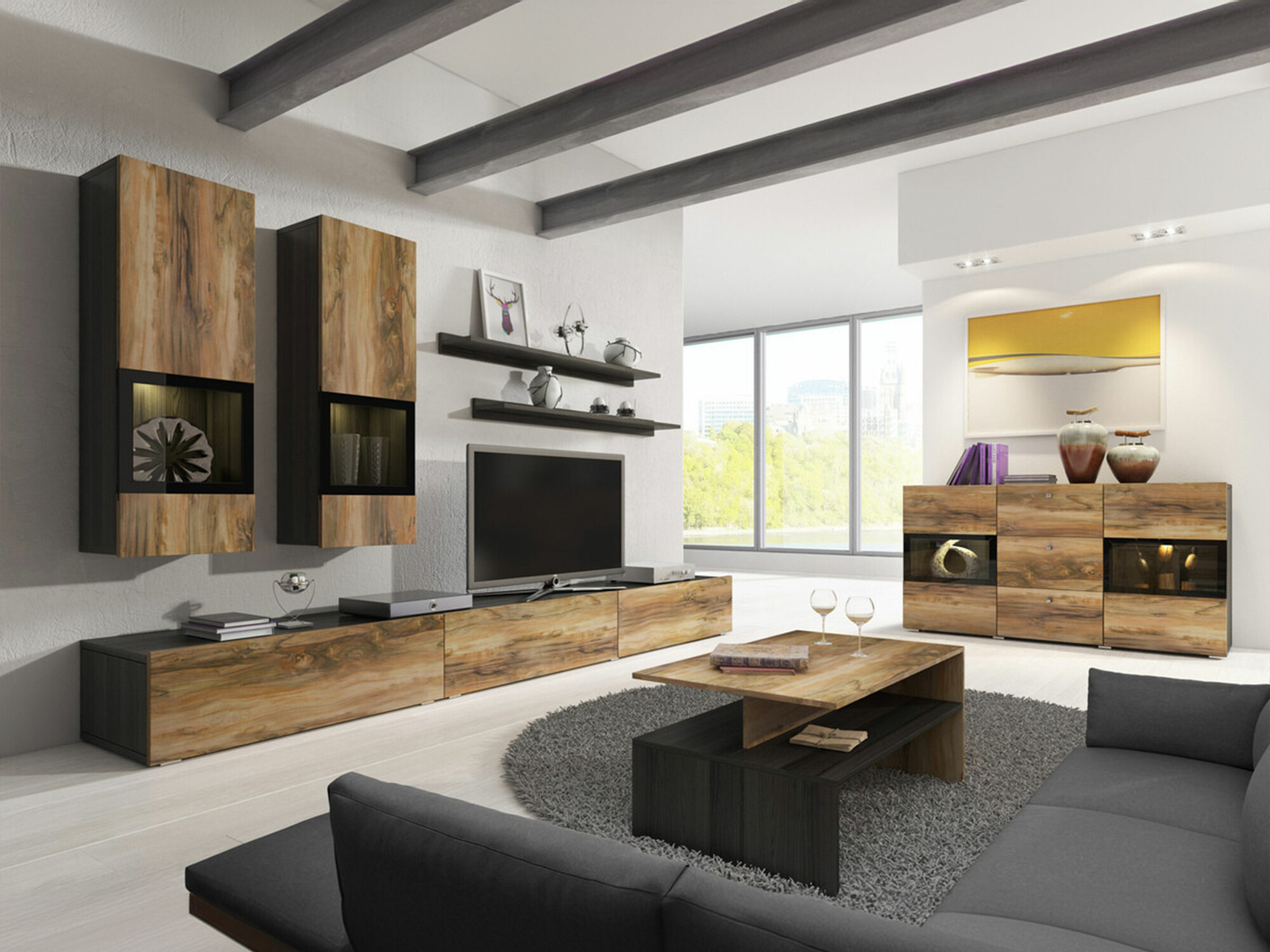 Σετ επίπλων σαλονιού Serodeu 104 (Καρυδί + Σκούρο καφέ)