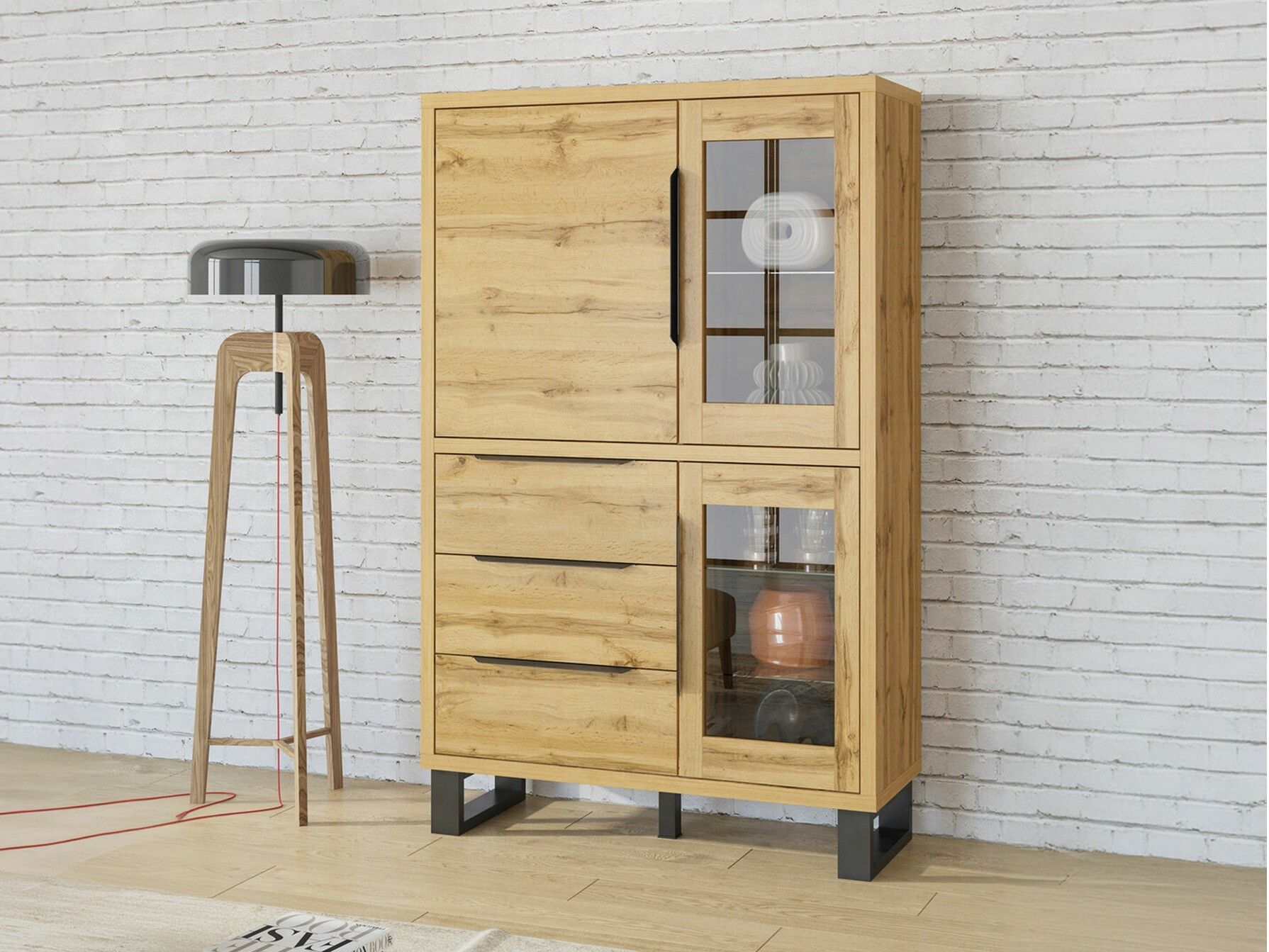 Βιβλιοθήκη Avicavu 104 (Δρυς wotan + Μαύρο)