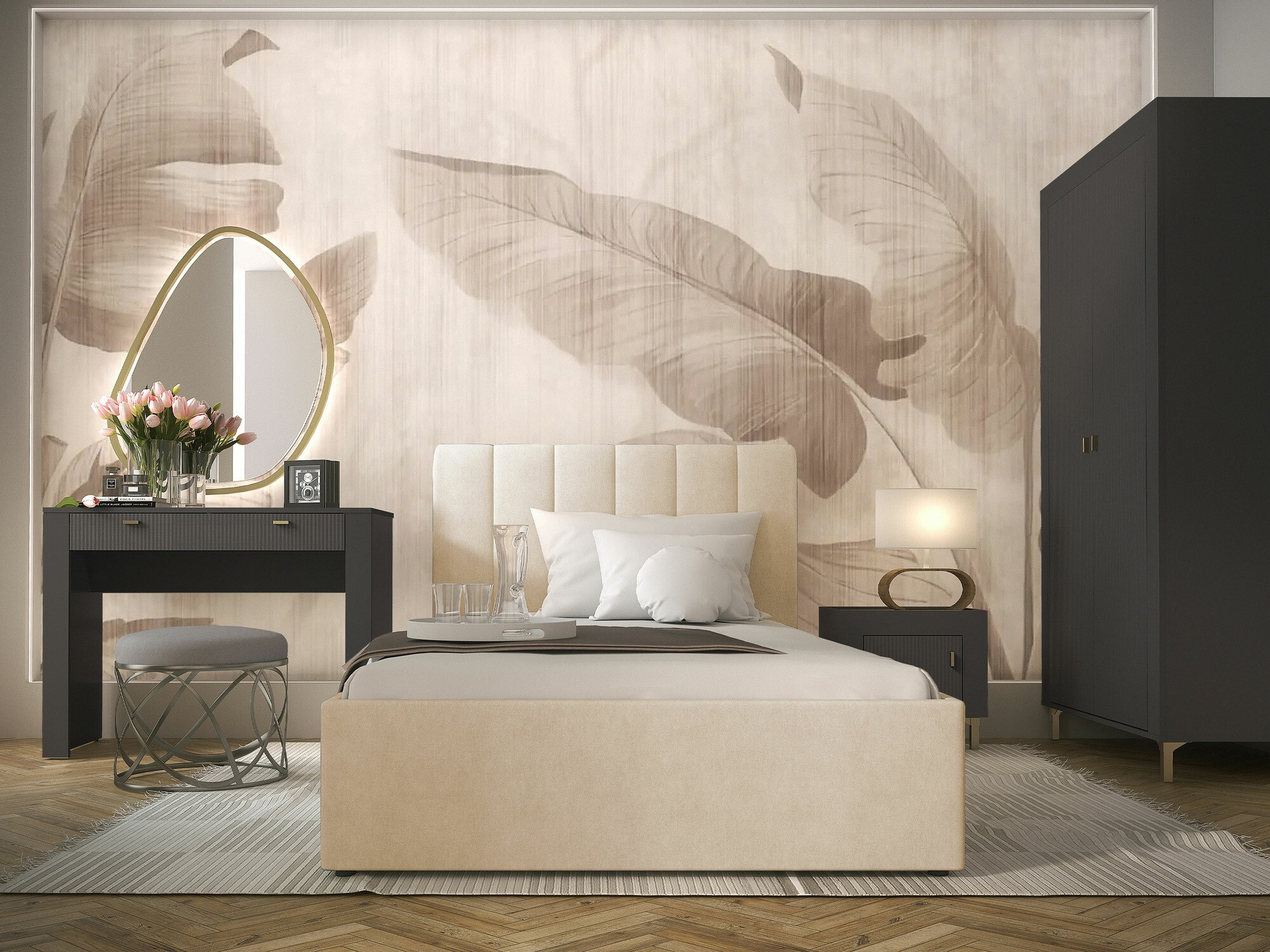 Bedroom set Mormavu 112 (Matte black + Beige)