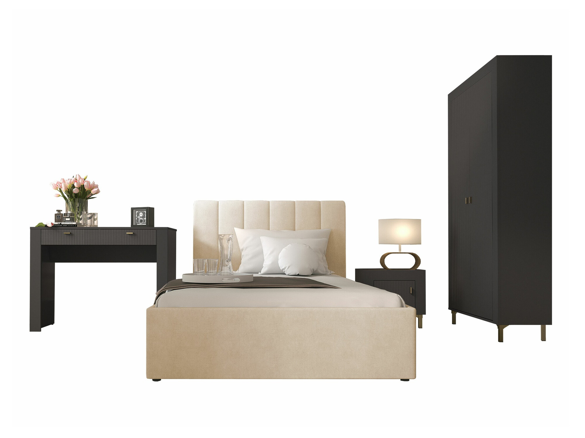 Bedroom set Mormavu 112 (Matte black + Beige)