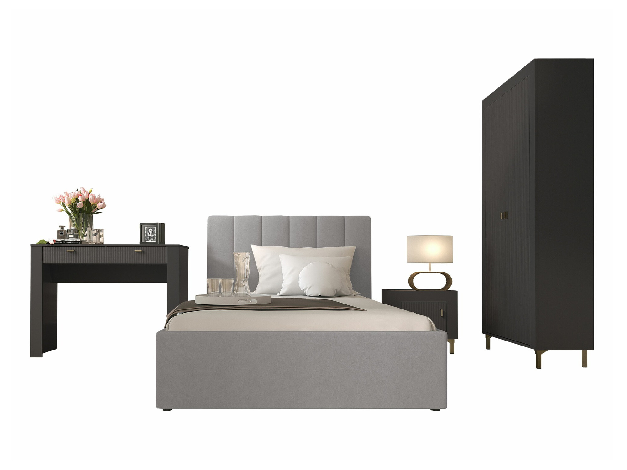 Bedroom set Mormavu 112 (Matte black + Grey)