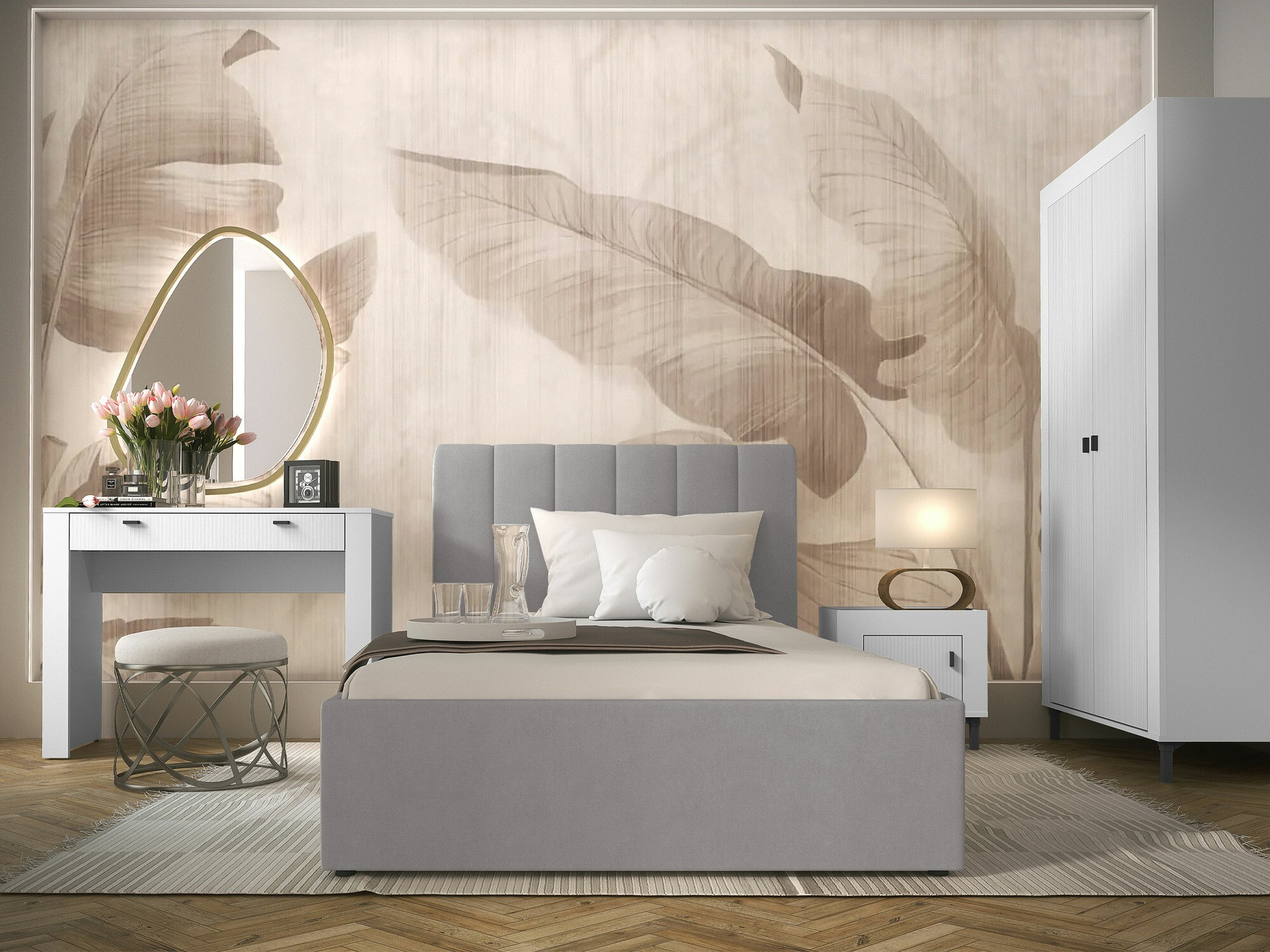 Bedroom set Mormavu 112 (Matte white + Grey)