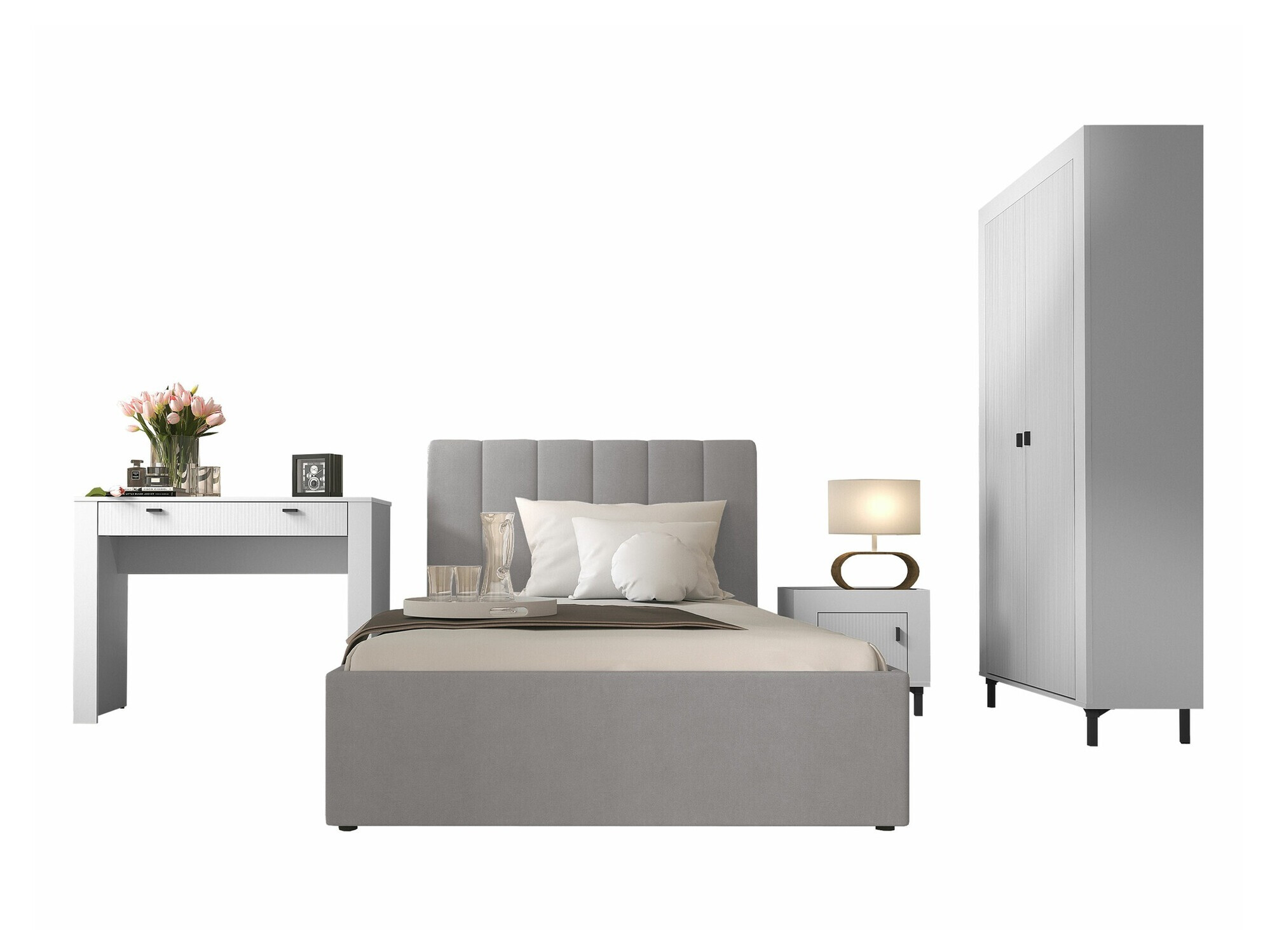 Bedroom set Mormavu 112 (Matte white + Grey)
