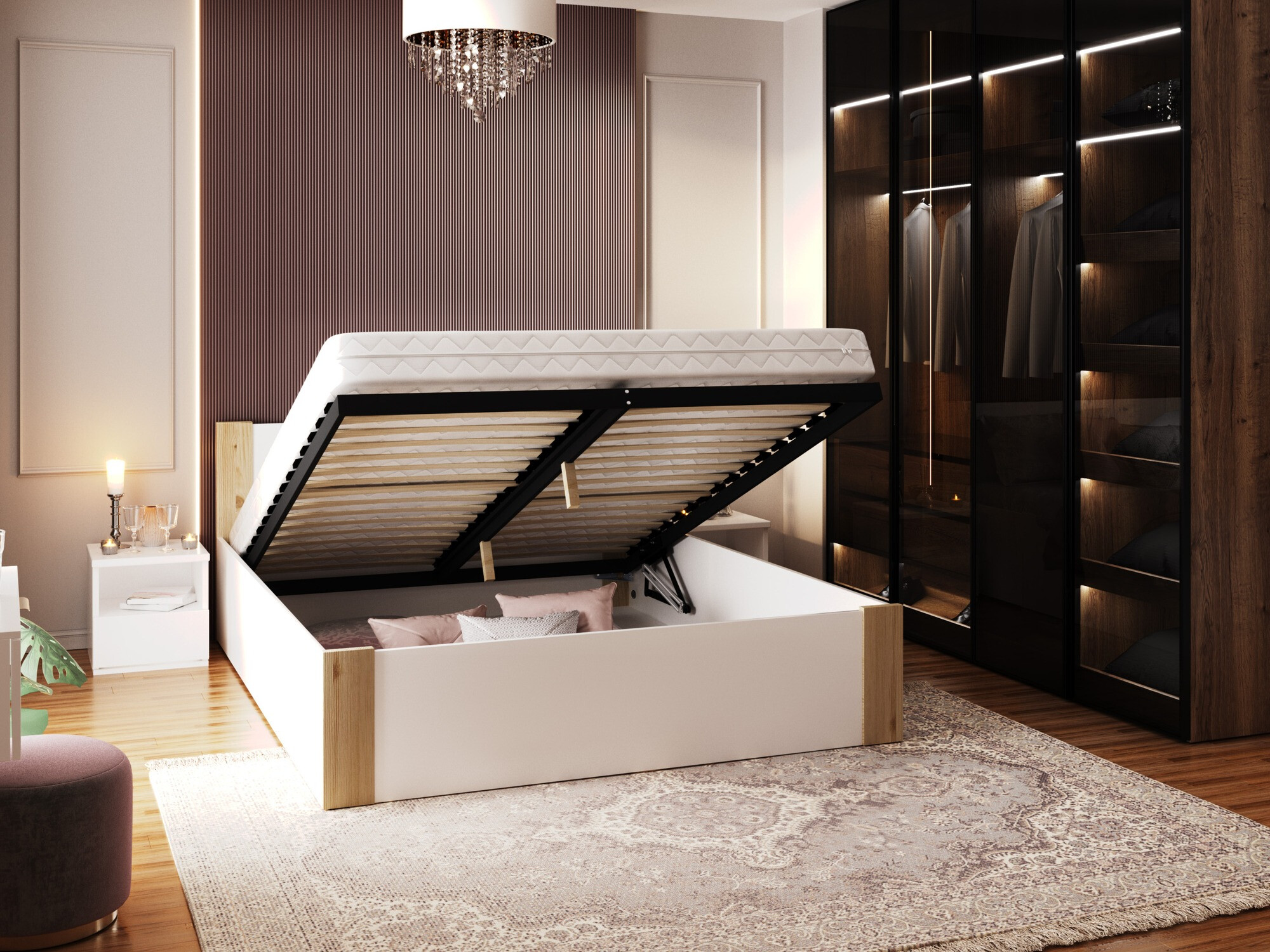 Bed Aurora 155 (White + Pine)