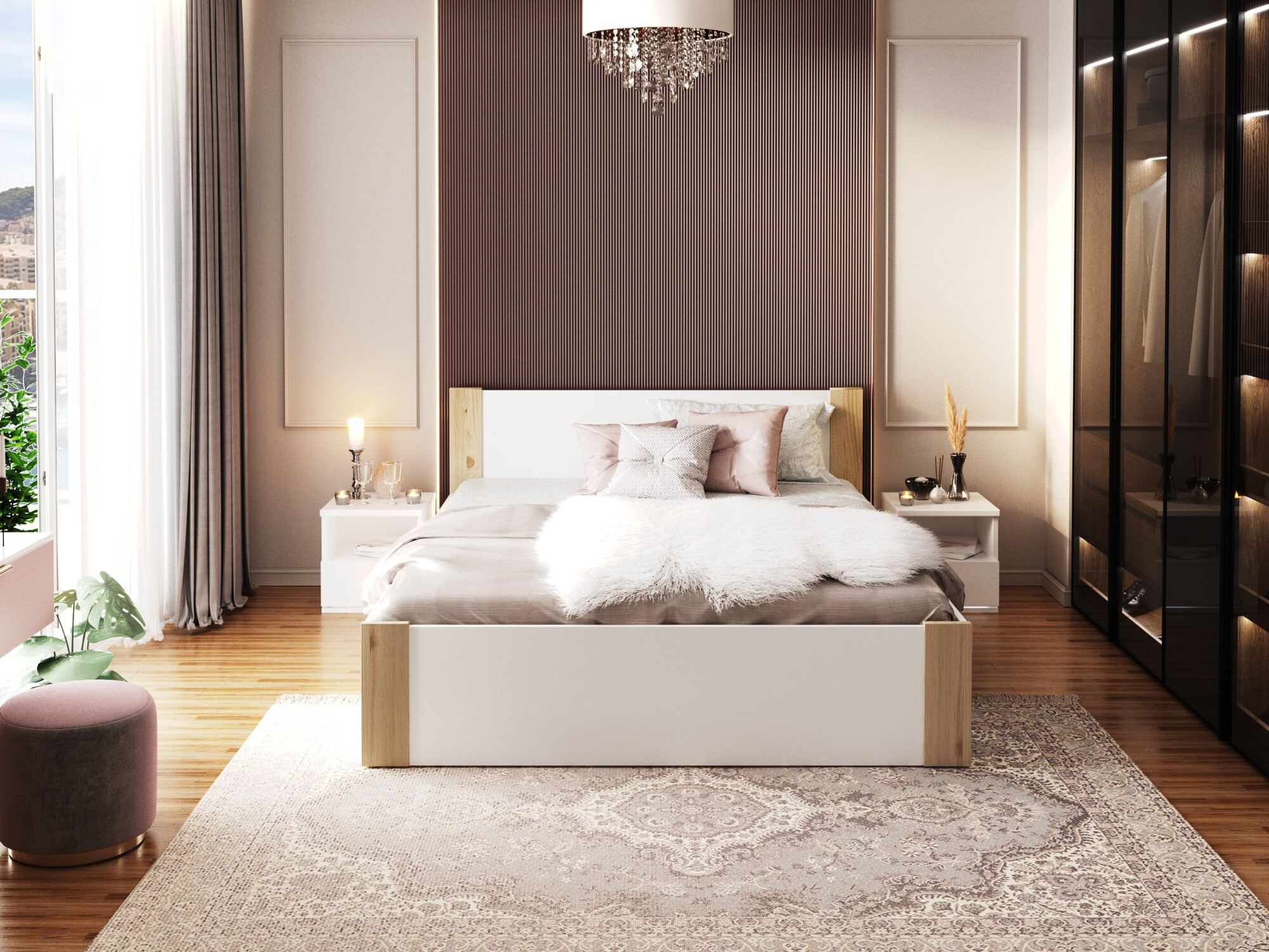 Bed Aurora 155 (White + Pine)