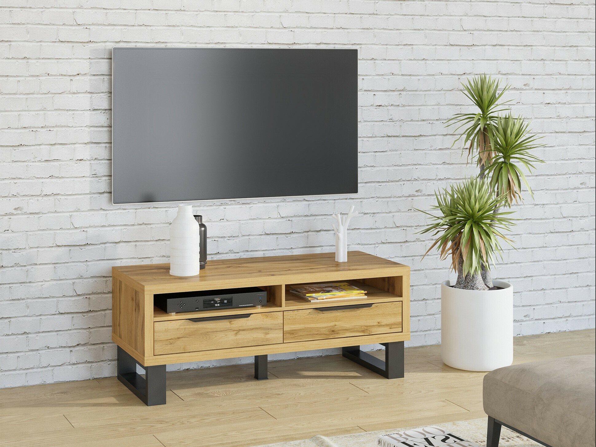 TV stand Avicavu 100 (Wotan Oak + Black)
