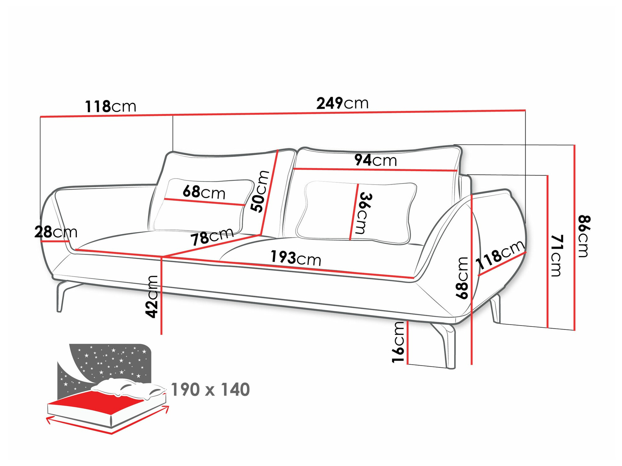 Sofa bed Lincoln 197 (Aragon 97)