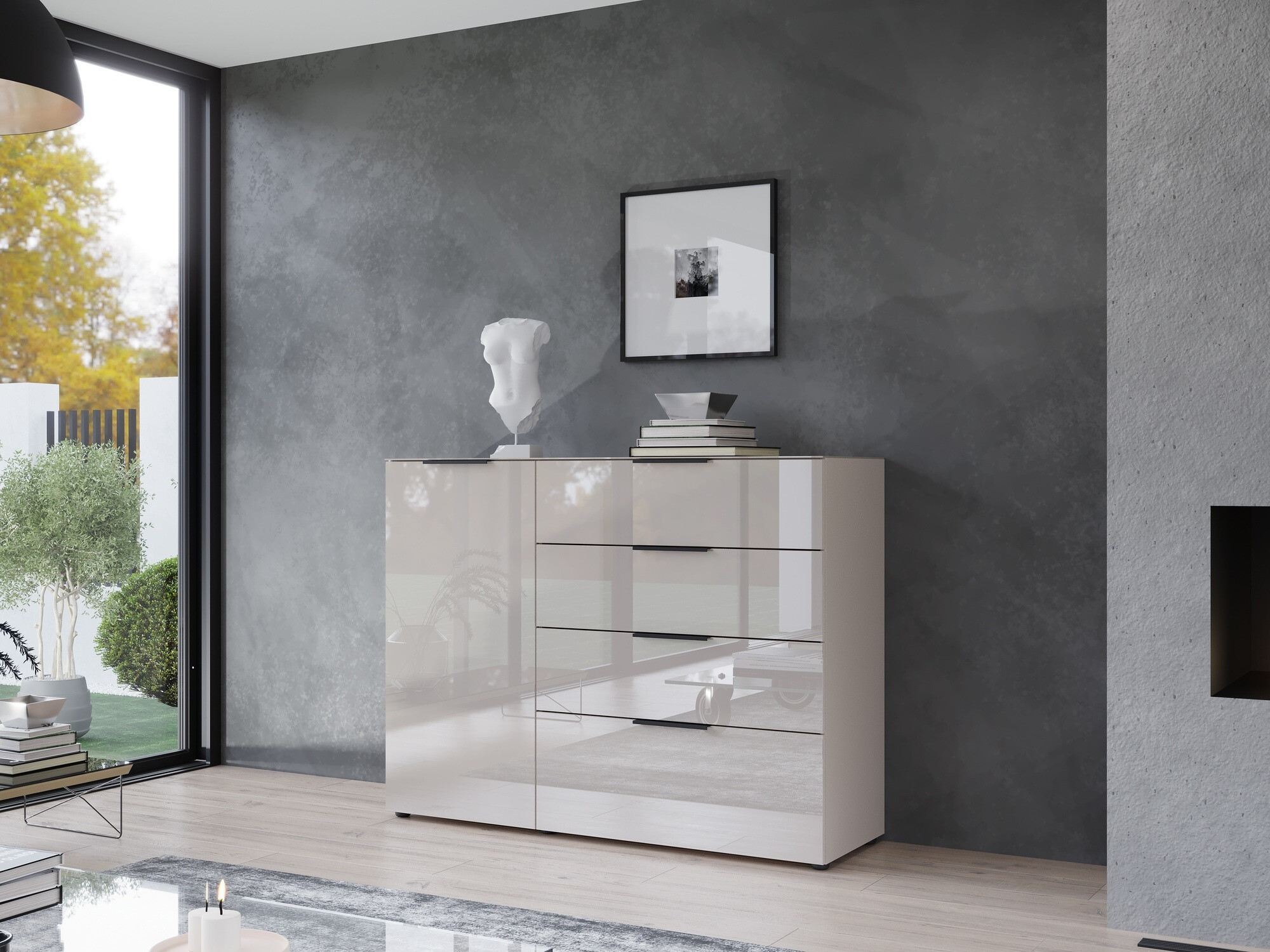 Συρταριέρα Sacramento 300 (Κρεμ + Γυαλιστερό κρεμ)