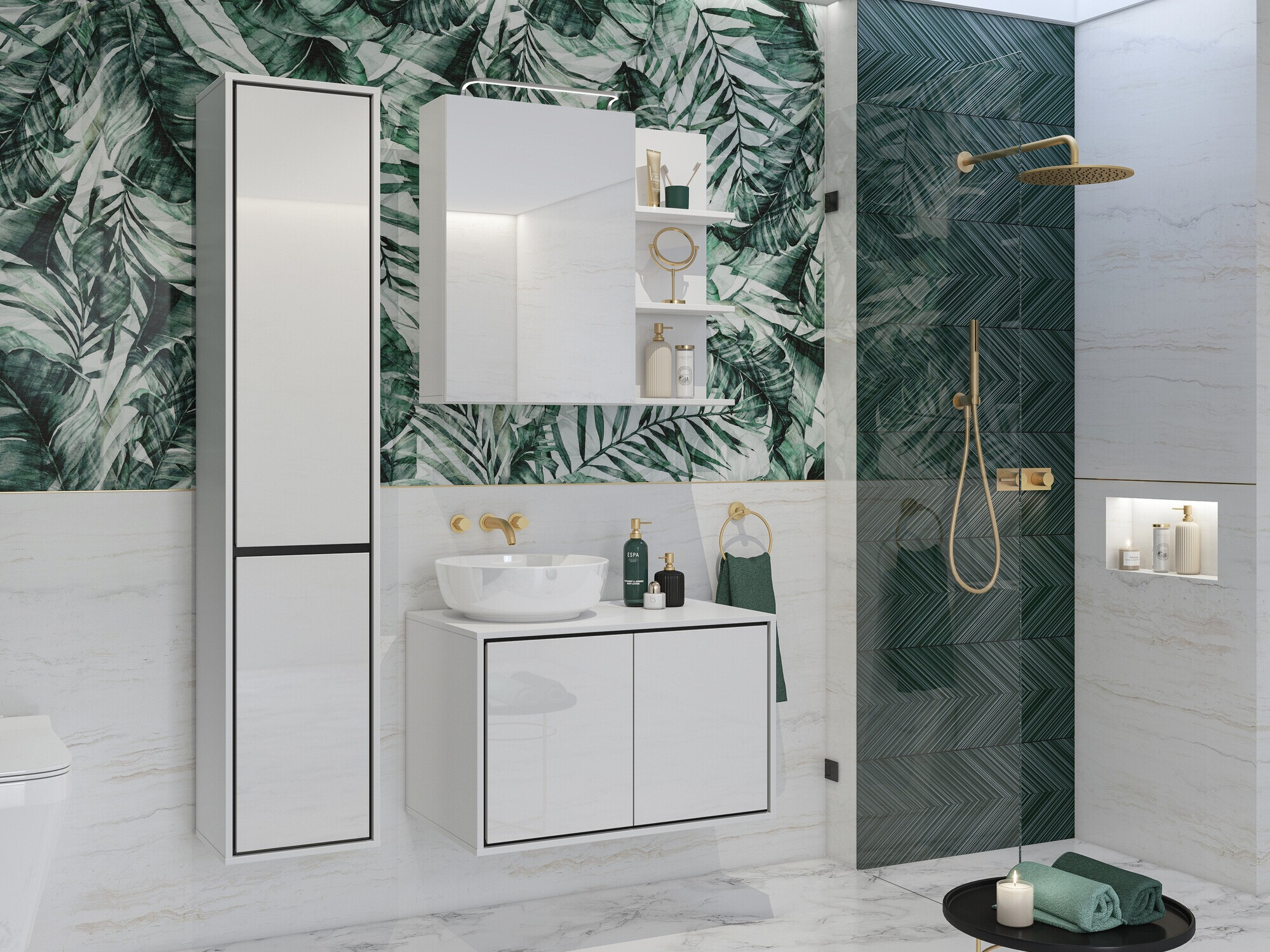 Bathroom mirror cabinet Tecavu 102 (Glossy white + White)