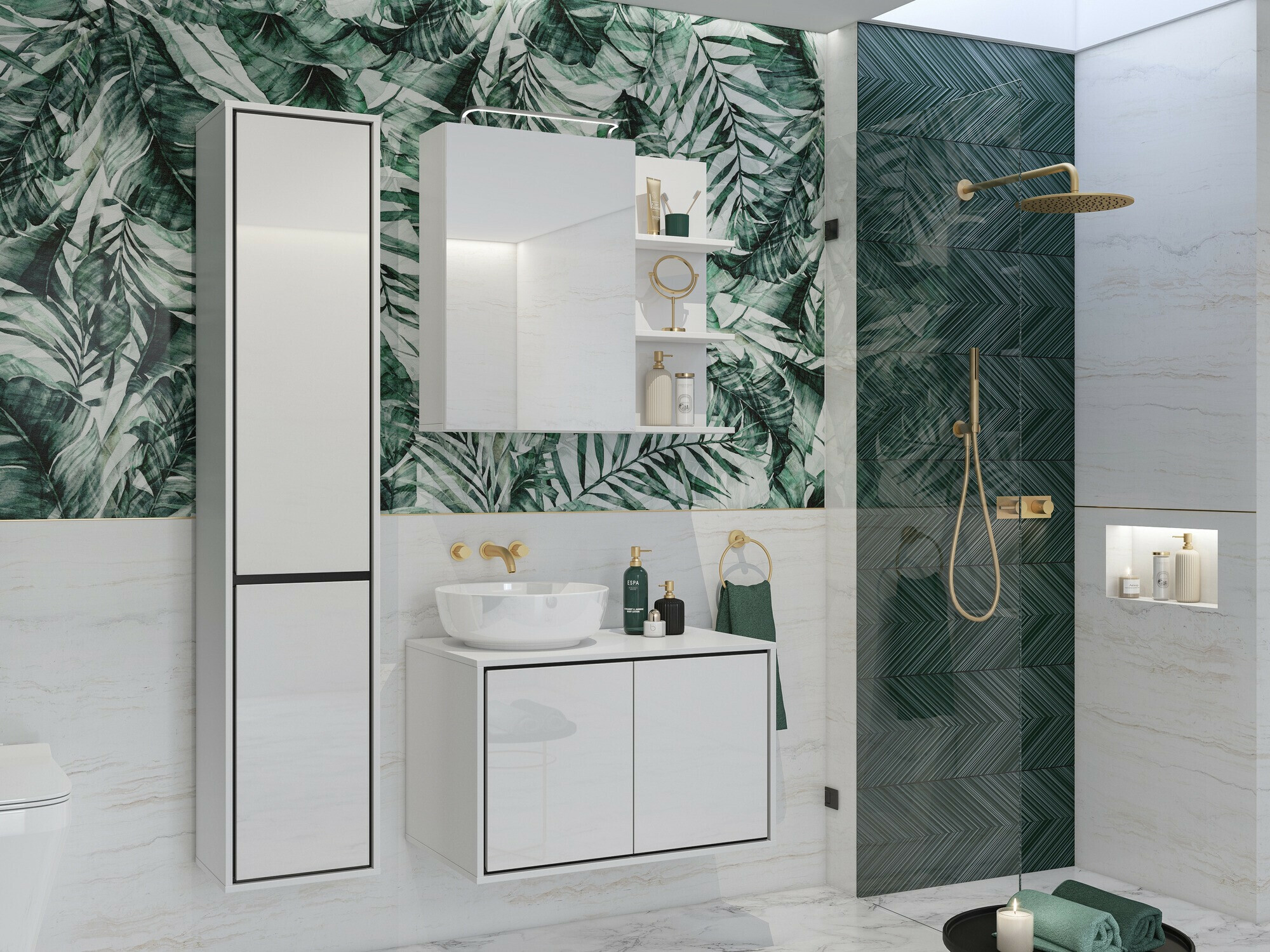 Όρθιο ντουλάπι μπάνιου Tecavu 101 (Γυαλιστερό λευκό + Άσπρο)