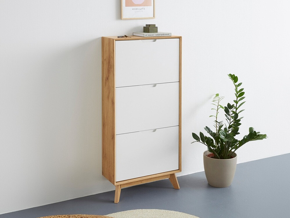 Shoe cabinet Dorvou 104 (White + Oak)